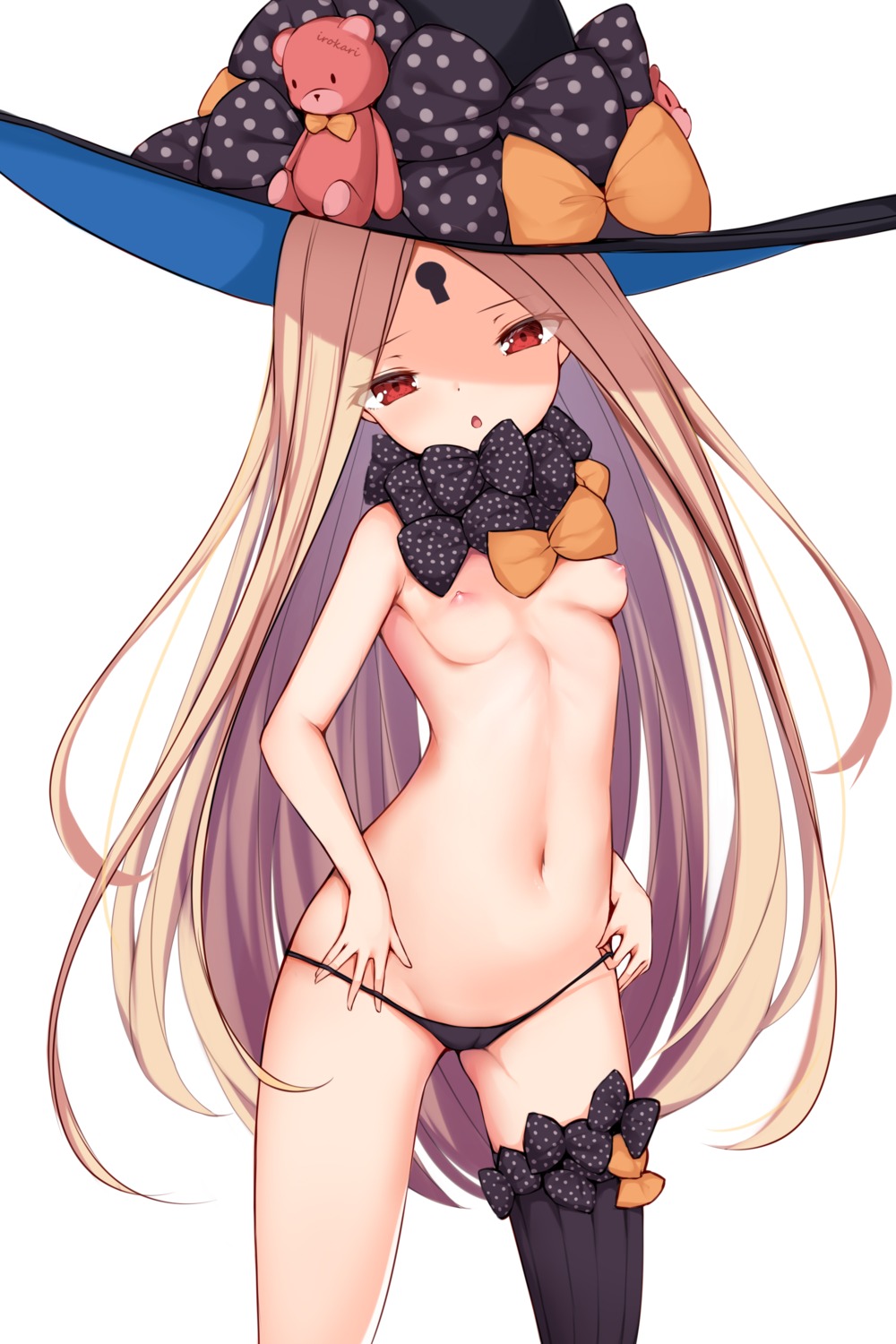 abigail_williams_(fate) cameltoe fate/stay_night irokari loli nipples pantsu panty_pull thighhighs topless undressing witch