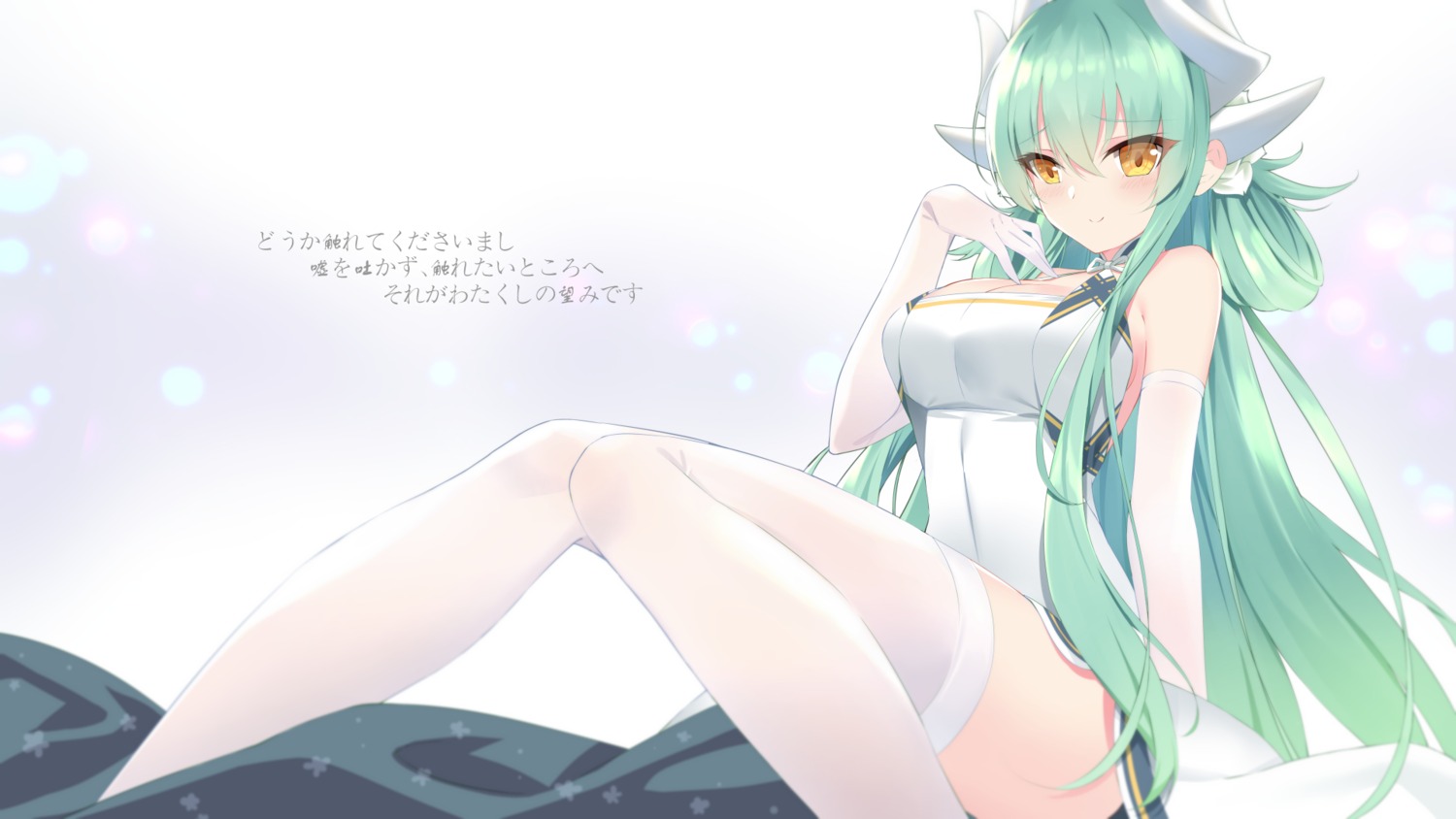 cleavage fate/grand_order horns kiyohime_(fate/grand_order) rx7649 skirt_lift thighhighs wallpaper