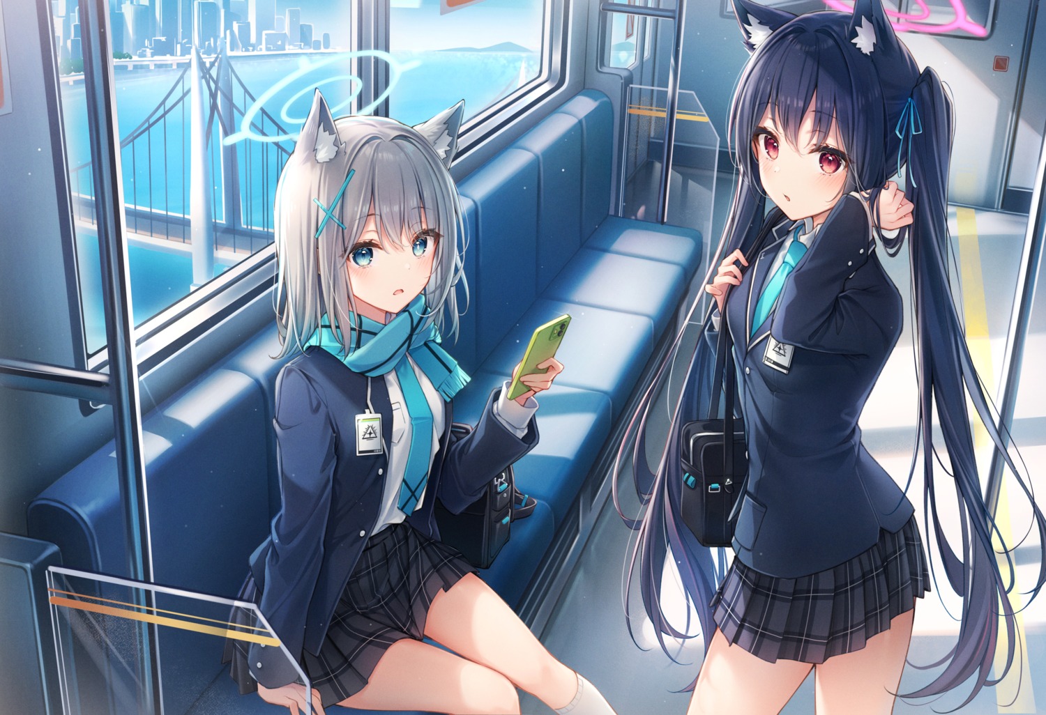 animal_ears artist_revision blue_archive dangmyo halo kuromi_serika nekomimi seifuku sunaookami_shiroko