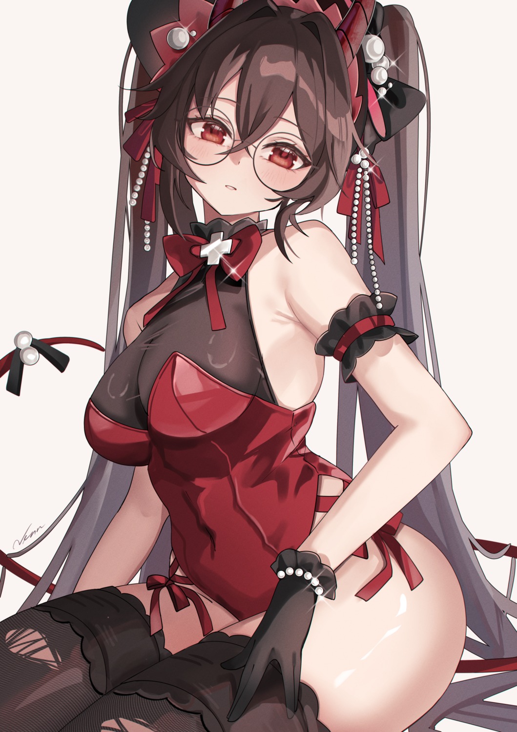 horns leotard megane no_bra tail thighhighs torn_clothes venn_(vebonbon)