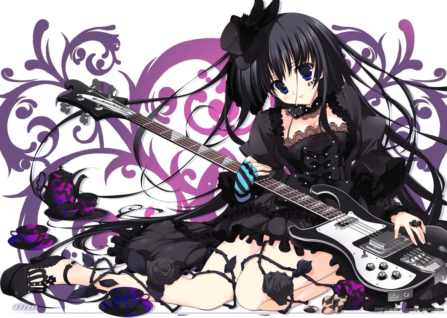 akiyama_mio dress gothic_lolita guitar k-on! lolita_fashion yoshiwo