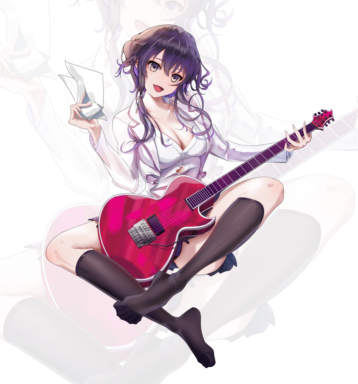 cleavage guitar hyo19 hyoudou_michiru open_shirt saenai_heroine_no_sodatekata seifuku