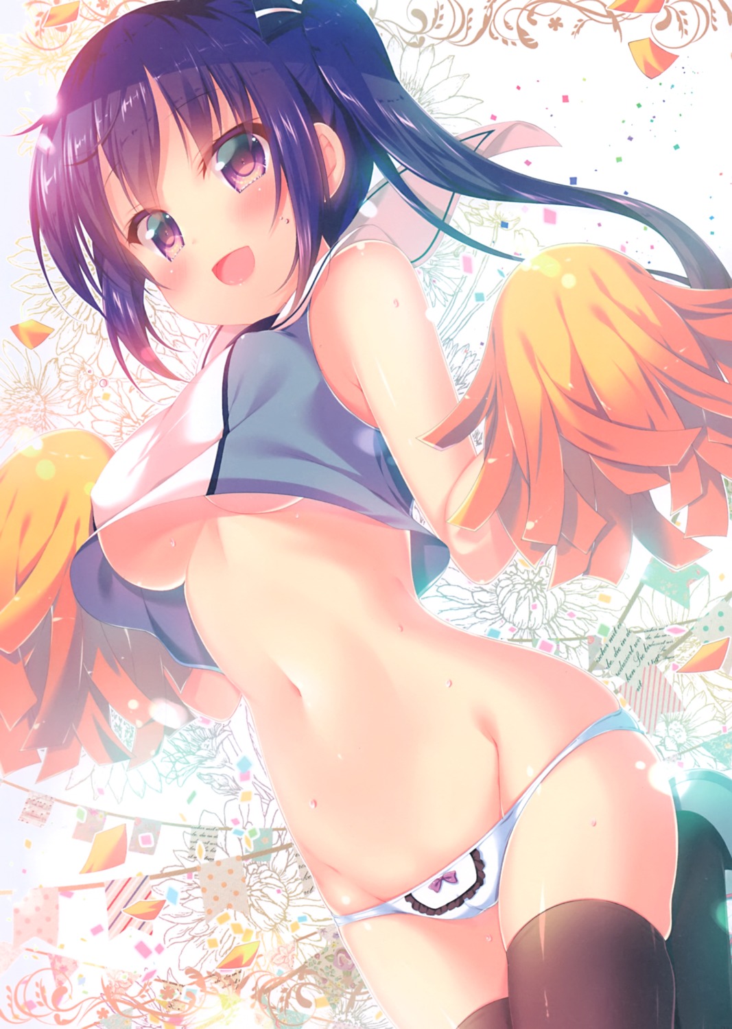 cameltoe cheerleader gochuumon_wa_usagi_desu_ka? mitsumomo_mamu no_bra pantsu seifuku shirt_lift tedeza_rize thighhighs underboob