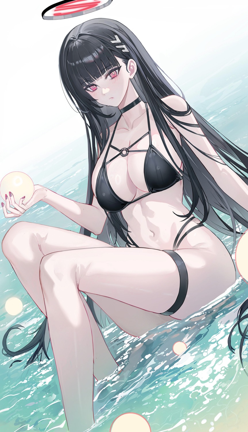 bikini blue_archive echj garter halo swimsuits tsukatsuki_rio wet