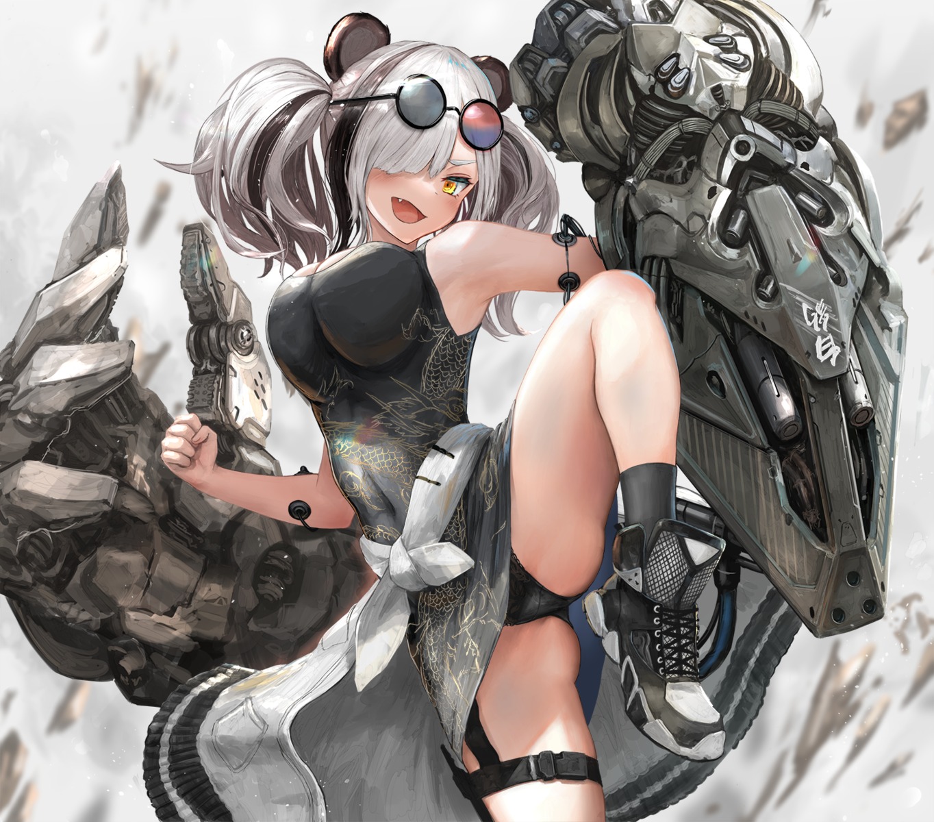 animal_ears arknights chinadress feater_(arknights) garter megane nihoshi_(bipedal_s) pantsu skirt_lift