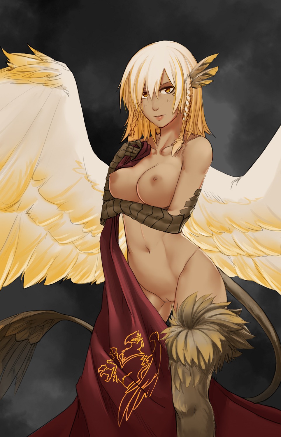 griffon_(monster_girl_encyclopedia) less monster_girl monster_girl_encyclopedia naked nipples pussy tail uncensored wings