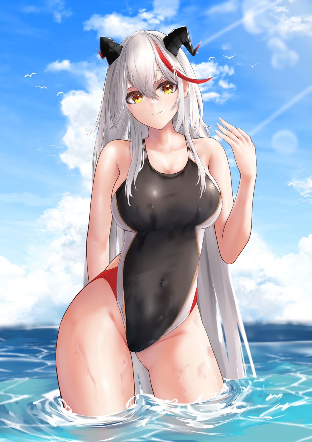 aegir_(azur_lane) azur_lane horns swimsuits turboflower wet