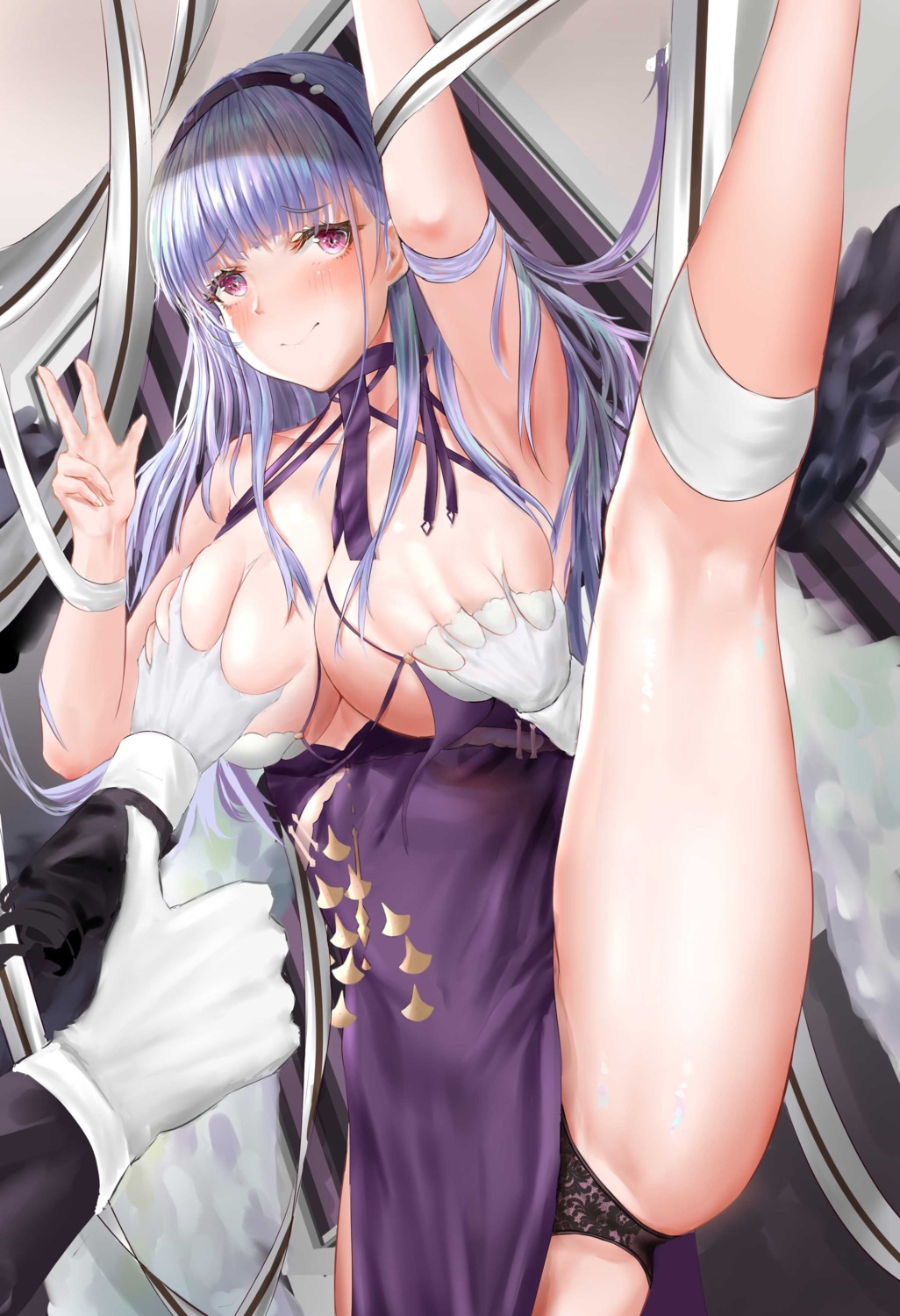 a-by azur_lane breast_grab breasts dido_(azur_lane) no_bra pantsu skirt_lift