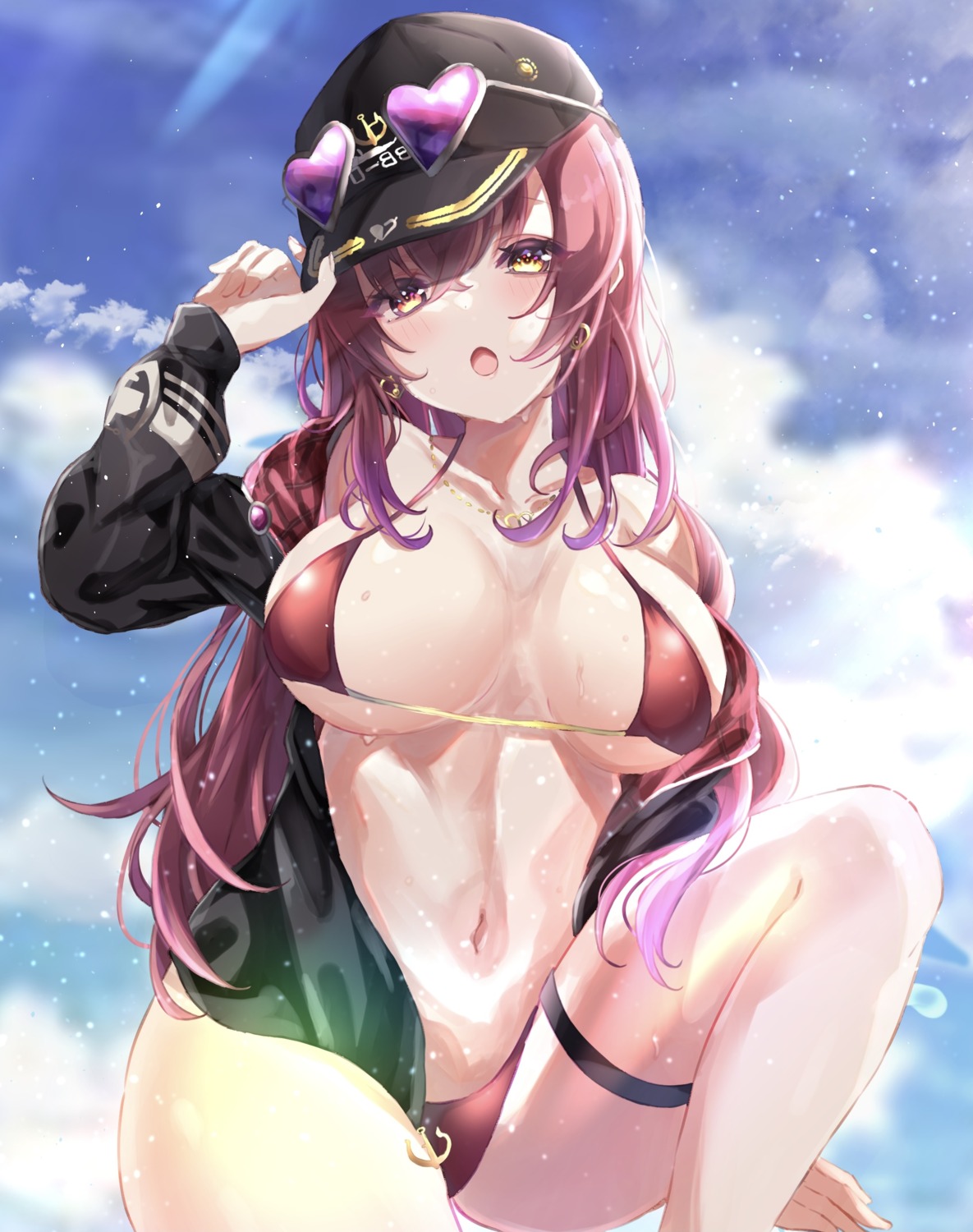 bikini garter hololive houshou_marine megane open_shirt sa-ya2 swimsuits