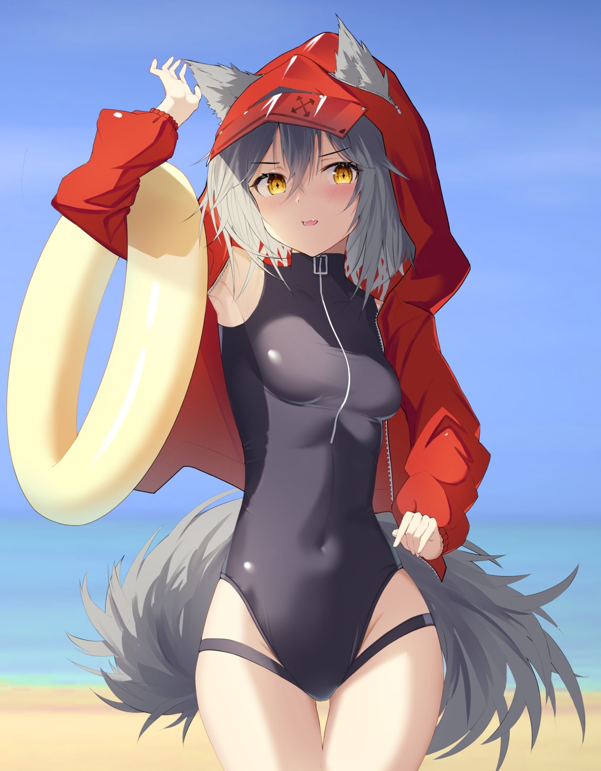 animal_ears arknights projekt_red_(arknights) pu_ht swimsuits tail