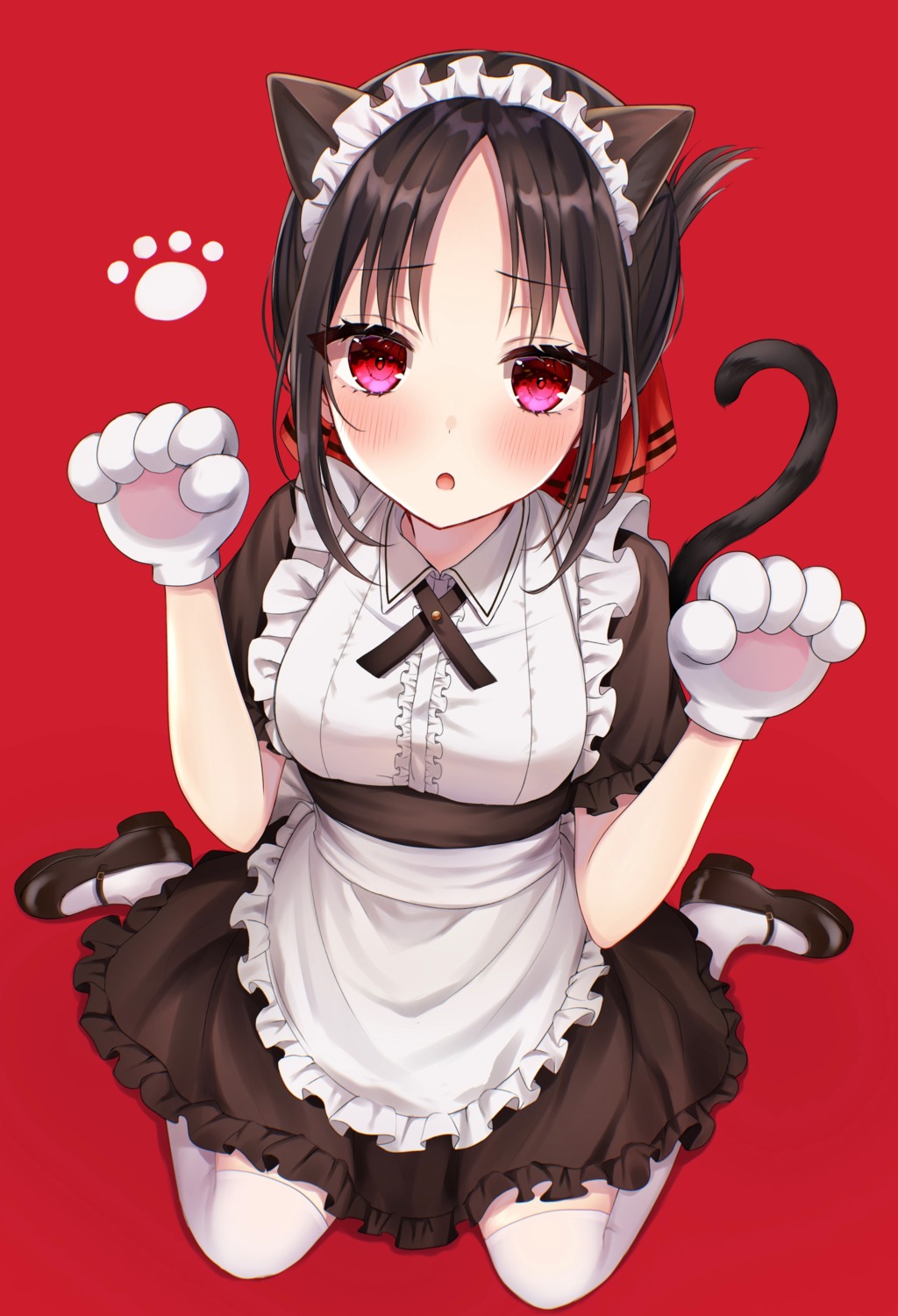 animal_ears kaguya-sama_wa_kokurasetai_~tensai-tachi_no_renai_zunousen~ maid nekomimi parum shinomiya_kaguya tail thighhighs