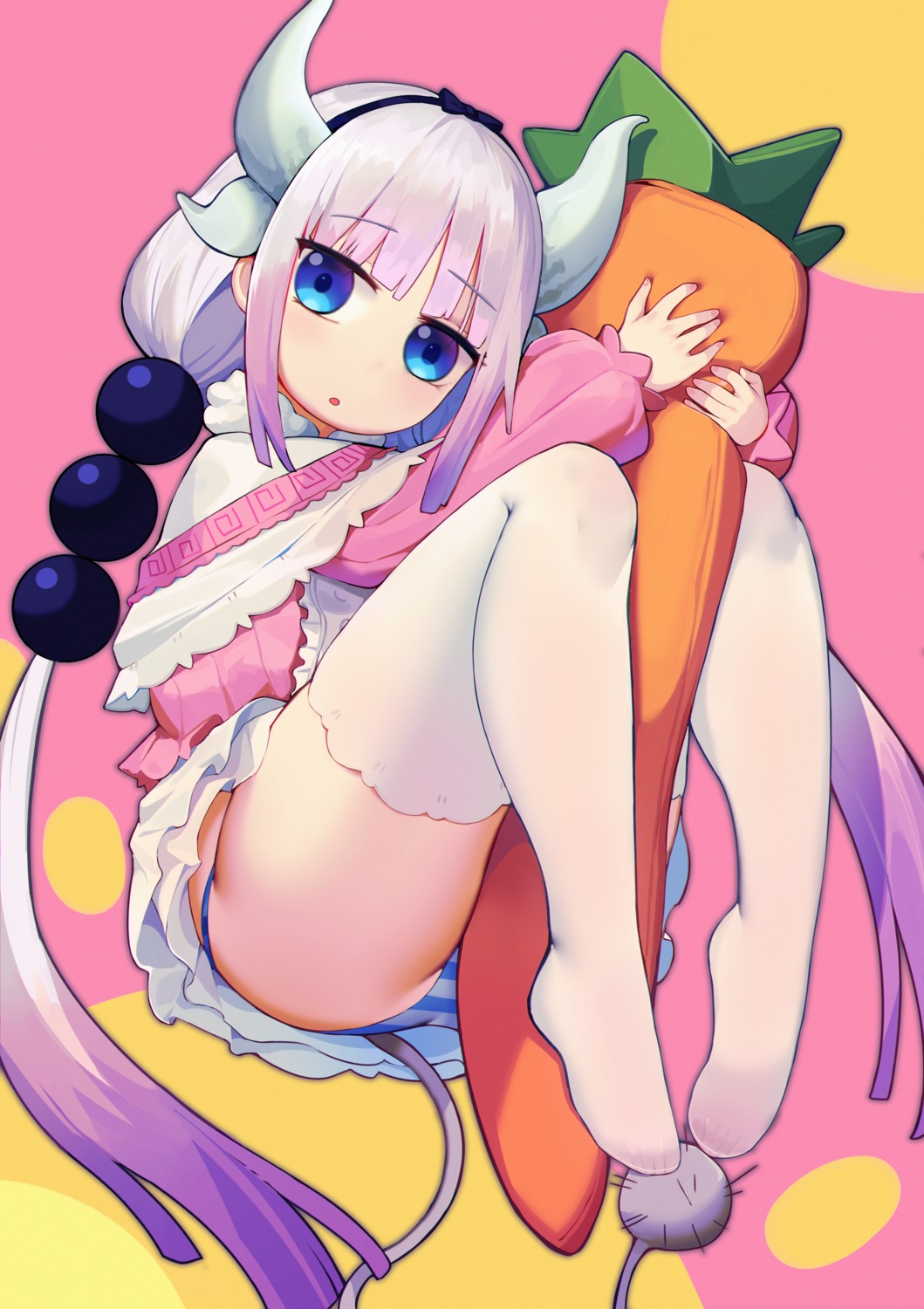 feet horns kanna_kamui kobayashi-san_chi_no_maid_dragon loli pantsu shimapan skirt_lift tail thighhighs xingchee