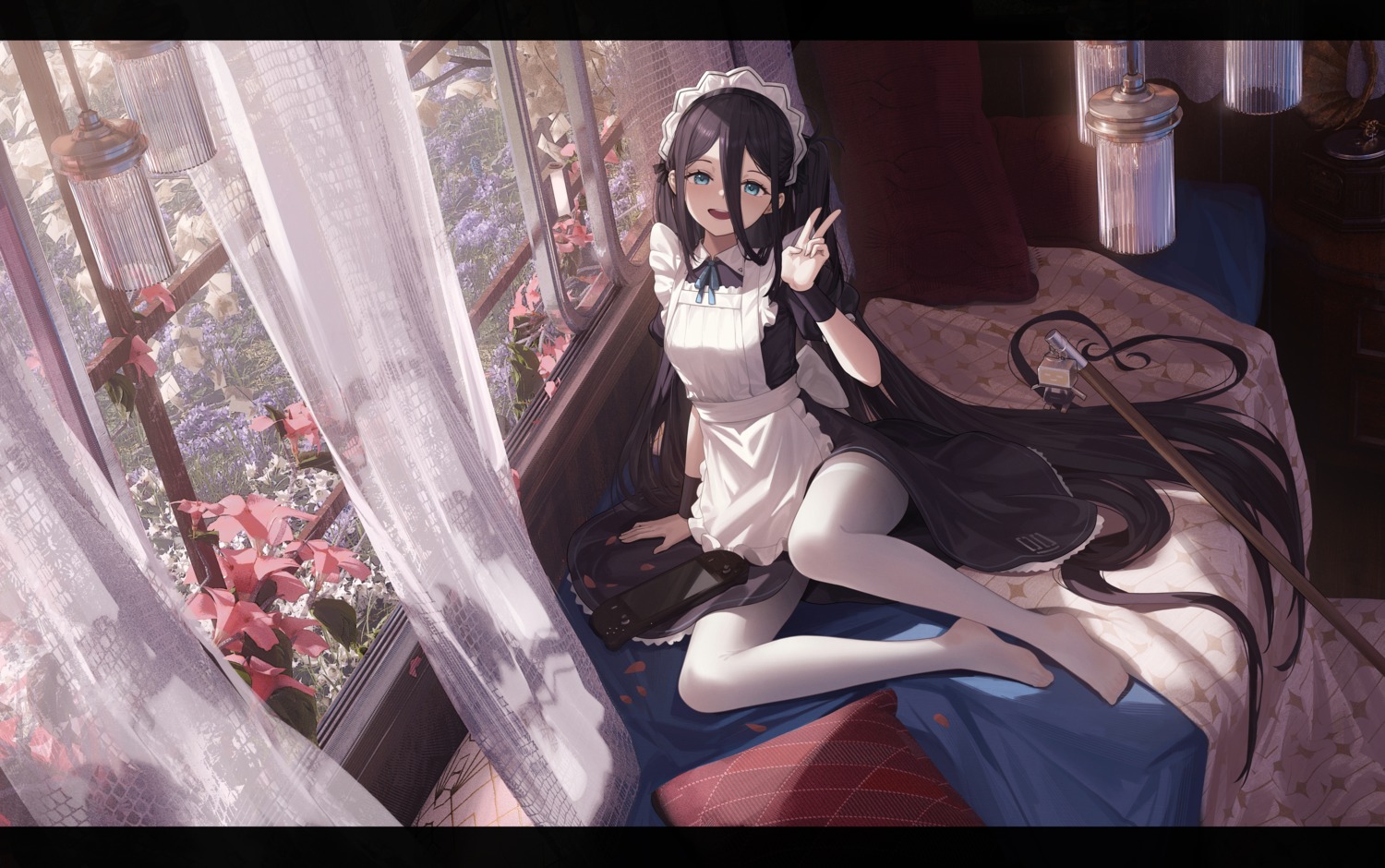 blue_archive cc_xiaotintin maid pantyhose skirt_lift tendou_arisu