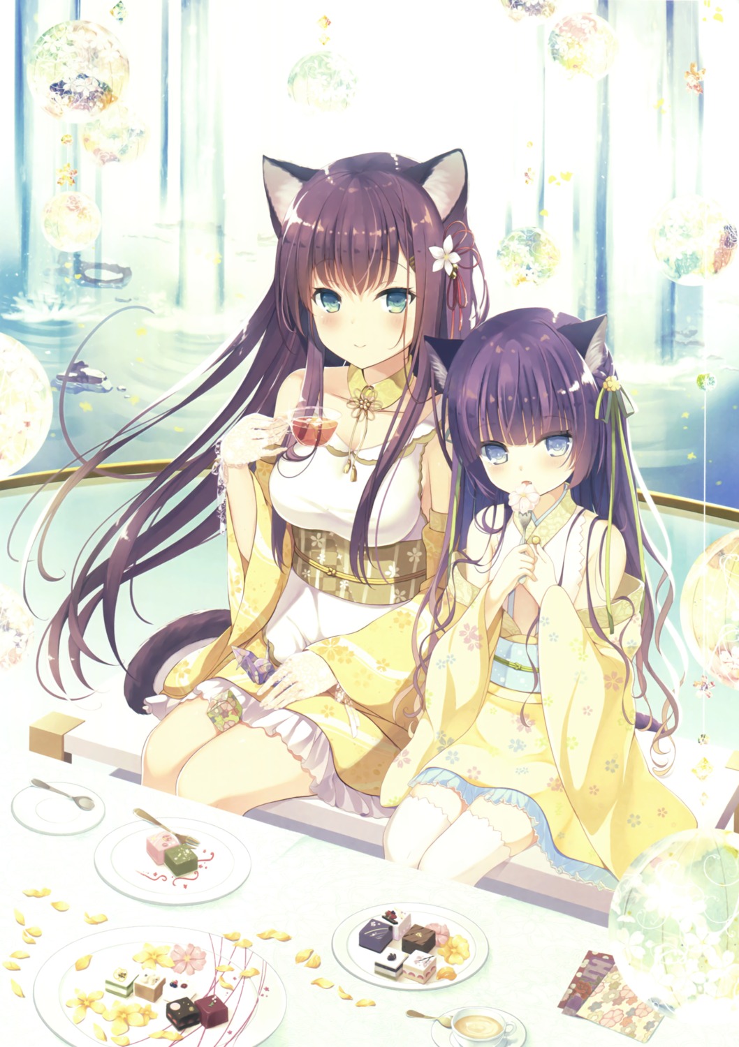 animal_ears humuyun japanese_clothes tail thighhighs