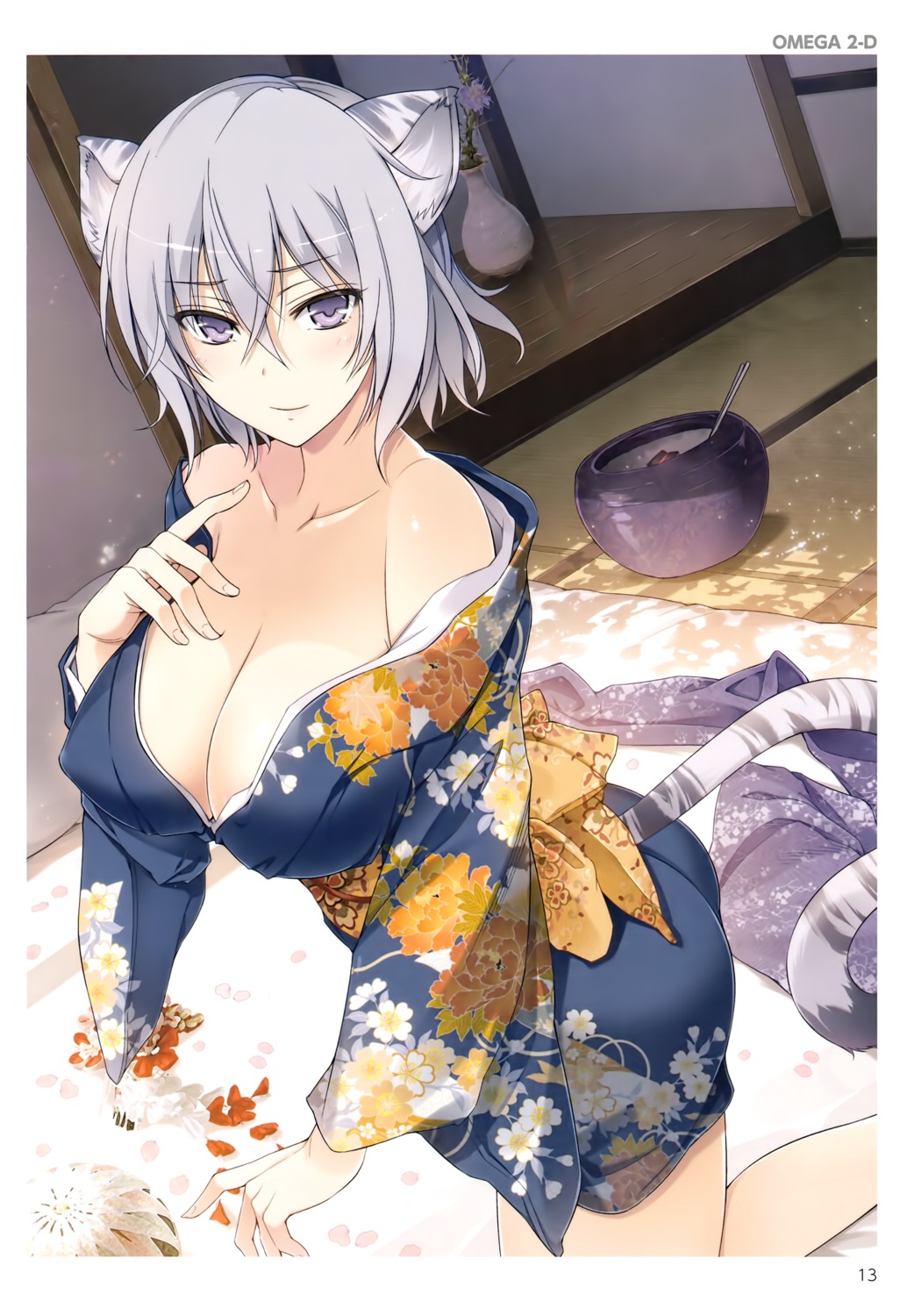 animal_ears cleavage kimono omega_2-d open_shirt tail toranoana