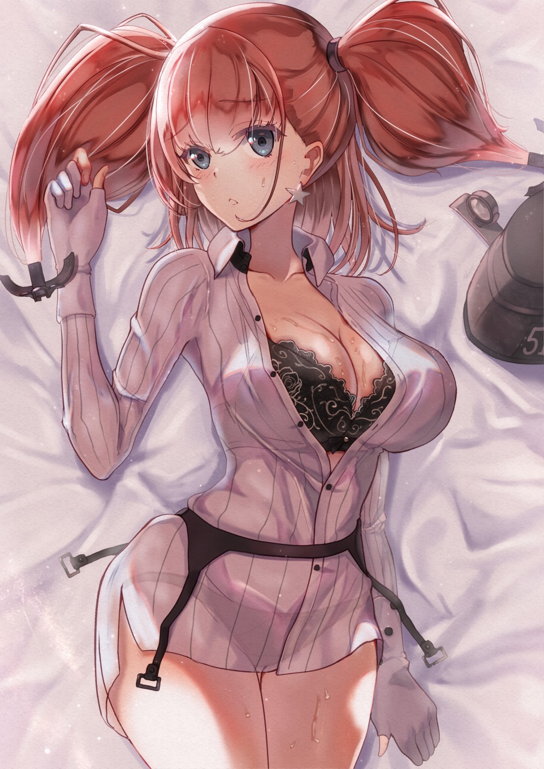 bra dress_shirt kantai_collection open_shirt pantsu see_through taki_rentaro