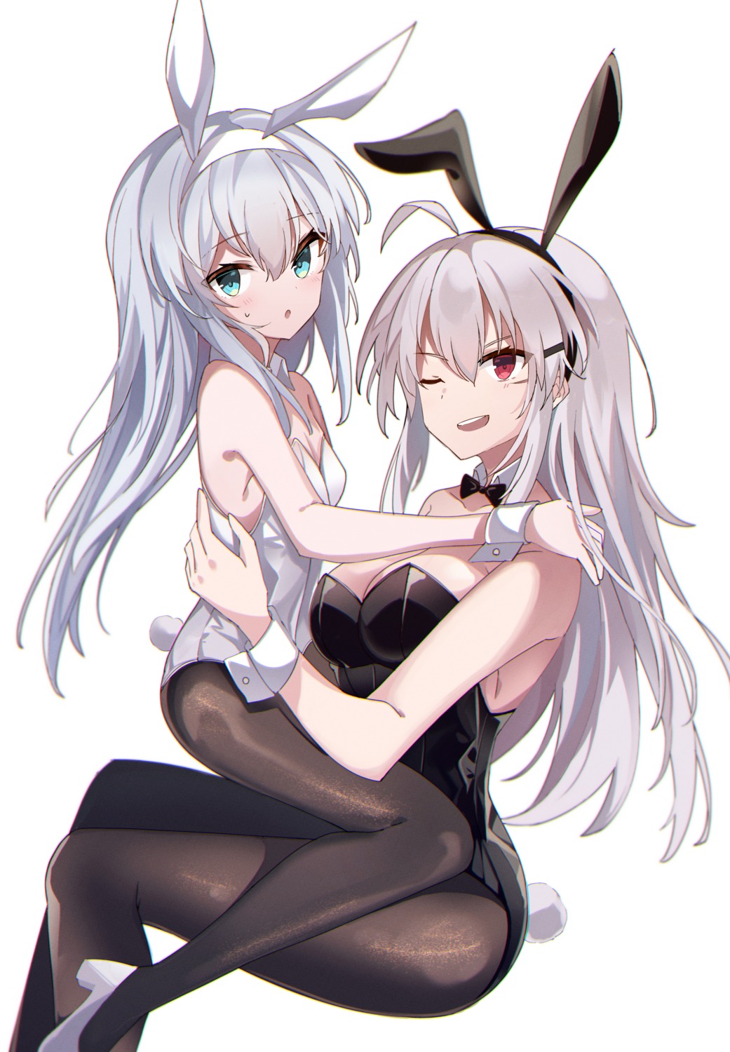 animal_ears bunny_ears bunny_girl cleavage fathom gangut_(kancolle) heels hibiki_(kancolle) kantai_collection loli no_bra pantyhose tail verniy_(kancolle)