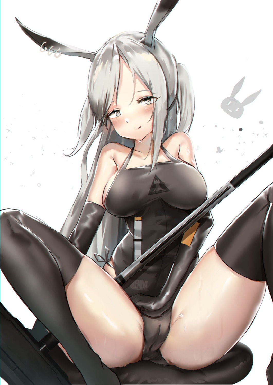 animal_ears arknights bunny_ears bunny_girl cameltoe mer_(pixiv38351312) savage_(arknights) thighhighs weapon