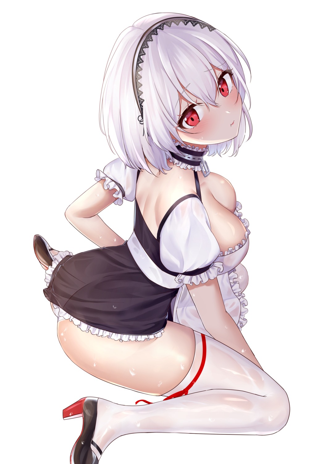 ass azur_lane heels jyu-so maid no_bra pantsu see_through sirius_(azur_lane) skirt_lift thighhighs wet_clothes