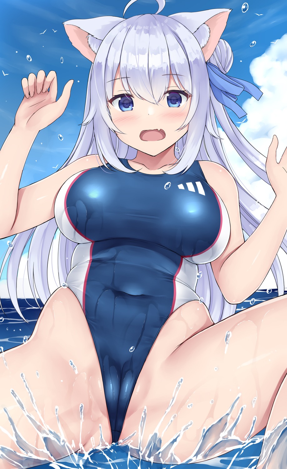 animal_ears cameltoe mizunashi_kenichi nekomimi swimsuits wet