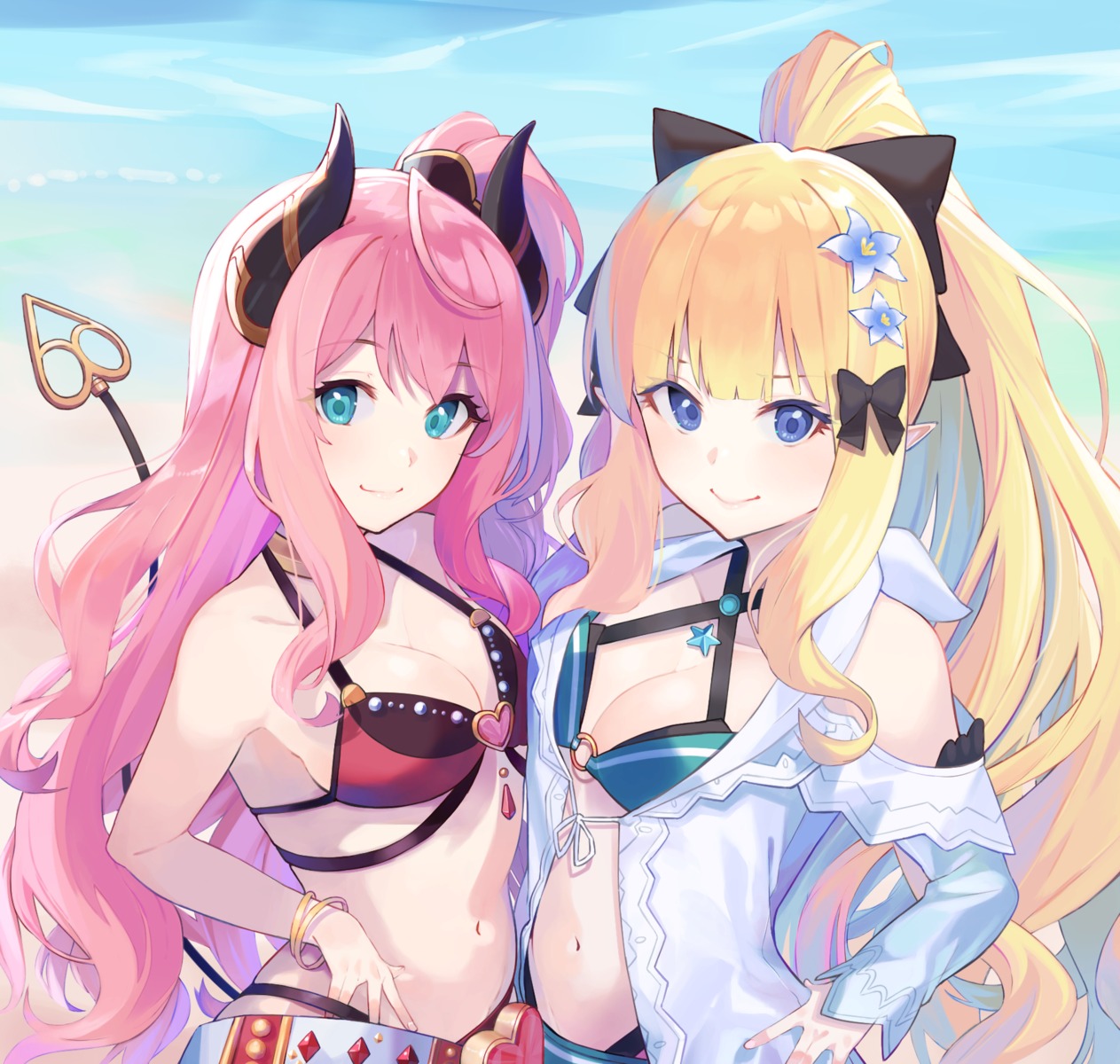 bikini cleavage horns open_shirt pointy_ears princess_connect princess_connect!_re:dive sasaki_saren shimon_(31426784) swimsuits tail