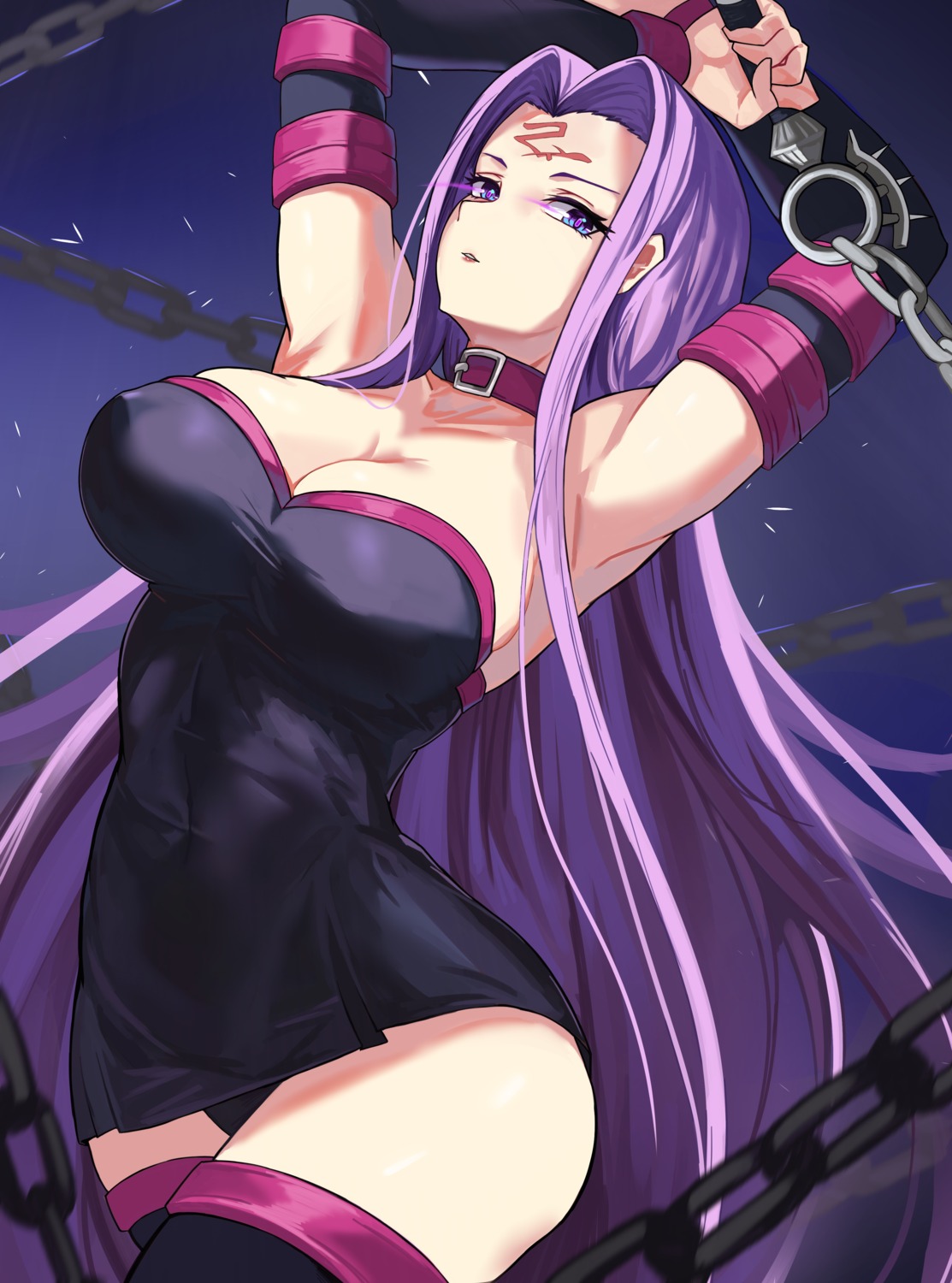 cleavage erect_nipples fate/stay_night loooyd no_bra pantsu rider tattoo thighhighs weapon