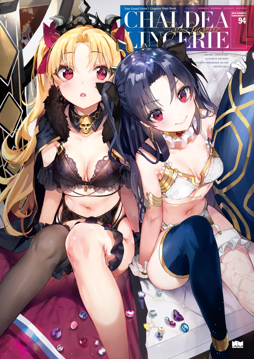 bra cleavage ereshkigal_(fate/grand_order) fate/grand_order fishnets garter_belt ishtar_(fate/grand_order) nekometaru pantsu possible_duplicate stockings thighhighs