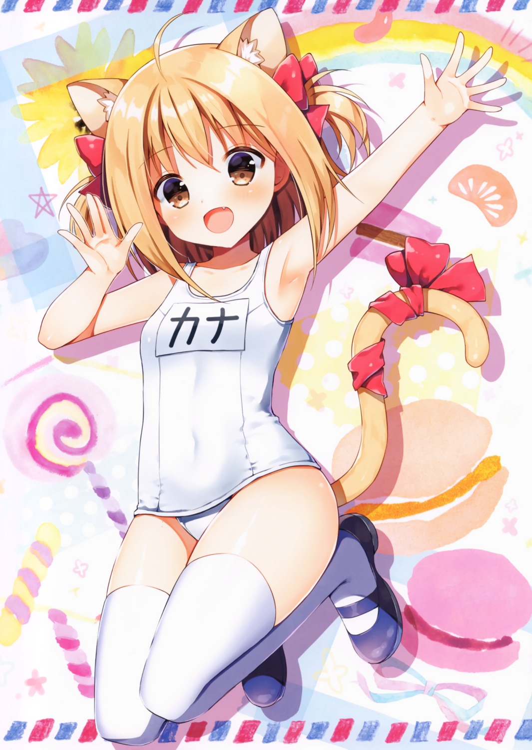 animal_ears loli mauve nekomimi school_swimsuit swimsuits tail thighhighs wata★punch