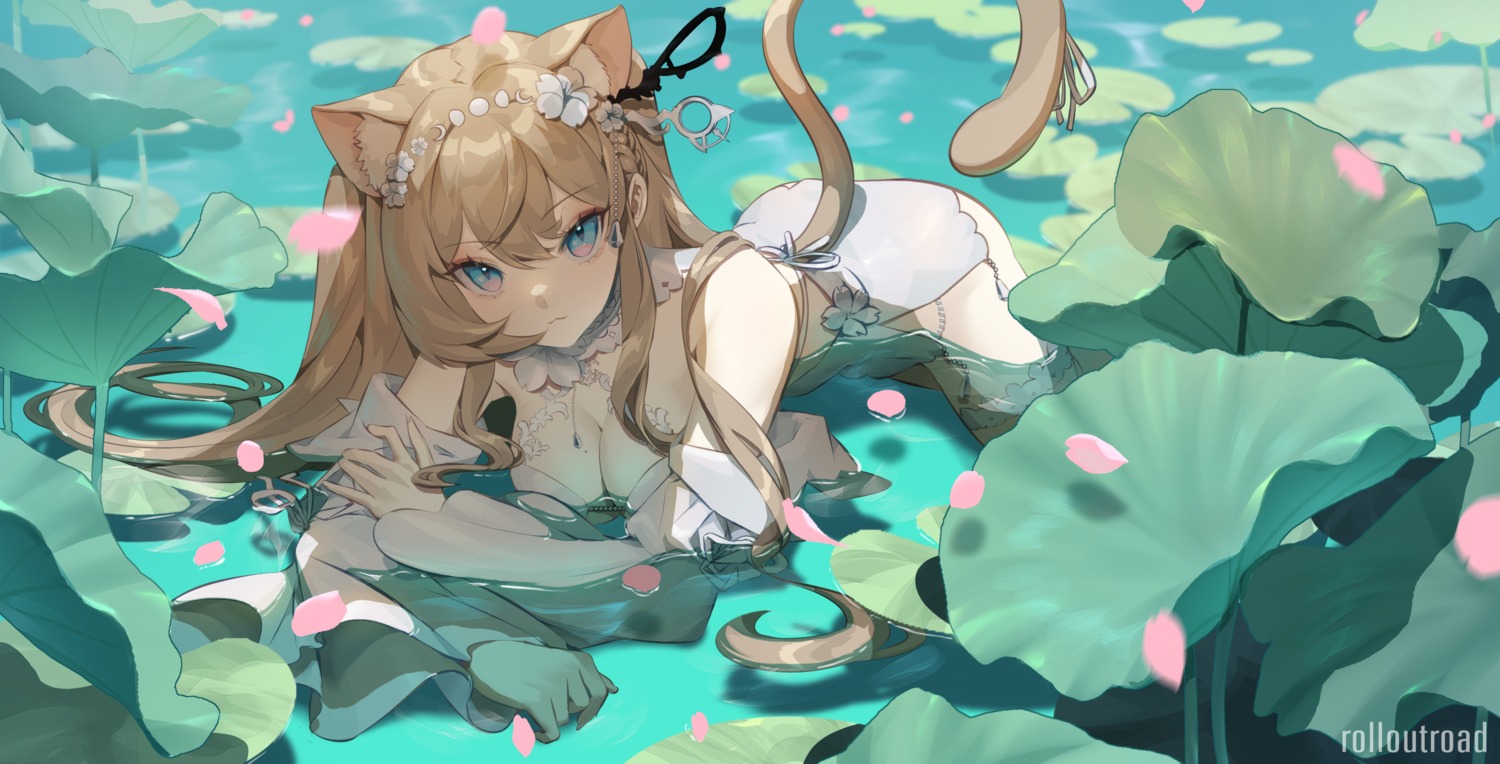 animal_ears garter nekomimi no_bra roll_out_road sakurai_hana tail vdonburi wet