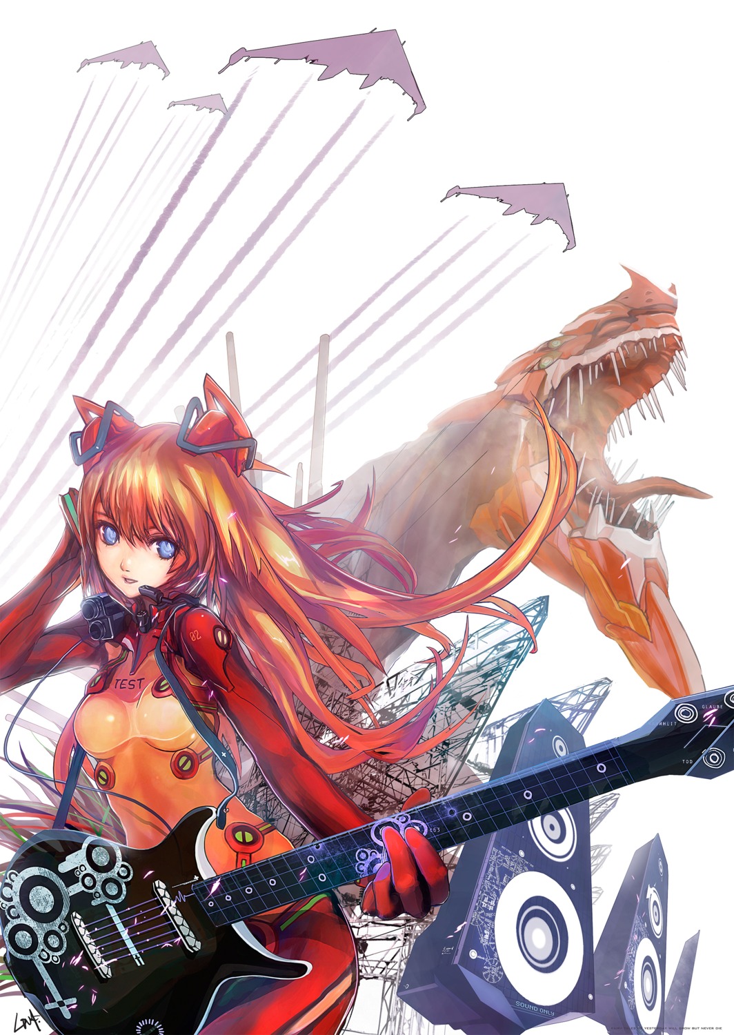 bodysuit guitar lin+ neon_genesis_evangelion souryuu_asuka_langley