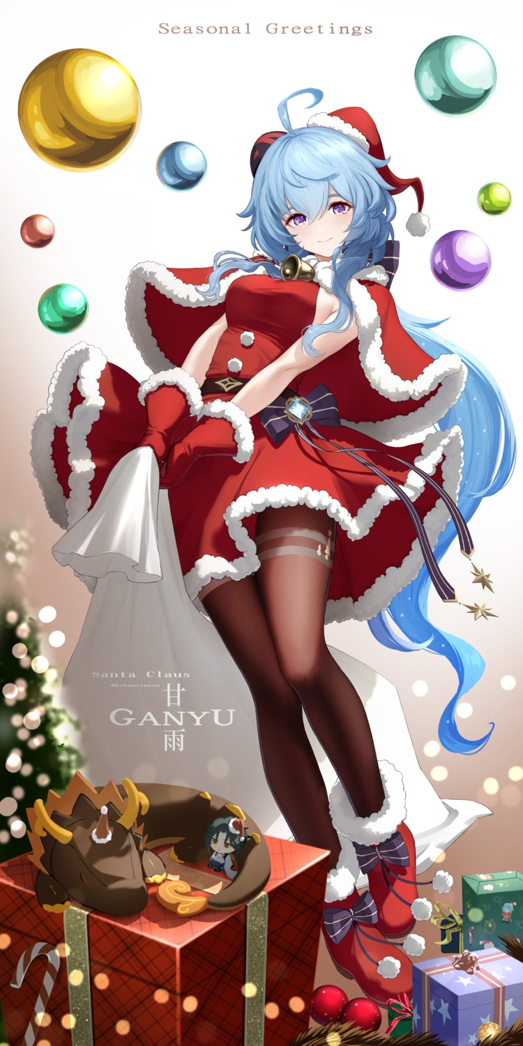 christmas dress ganyu genshin_impact horns kokuusinsin pantyhose skirt_lift