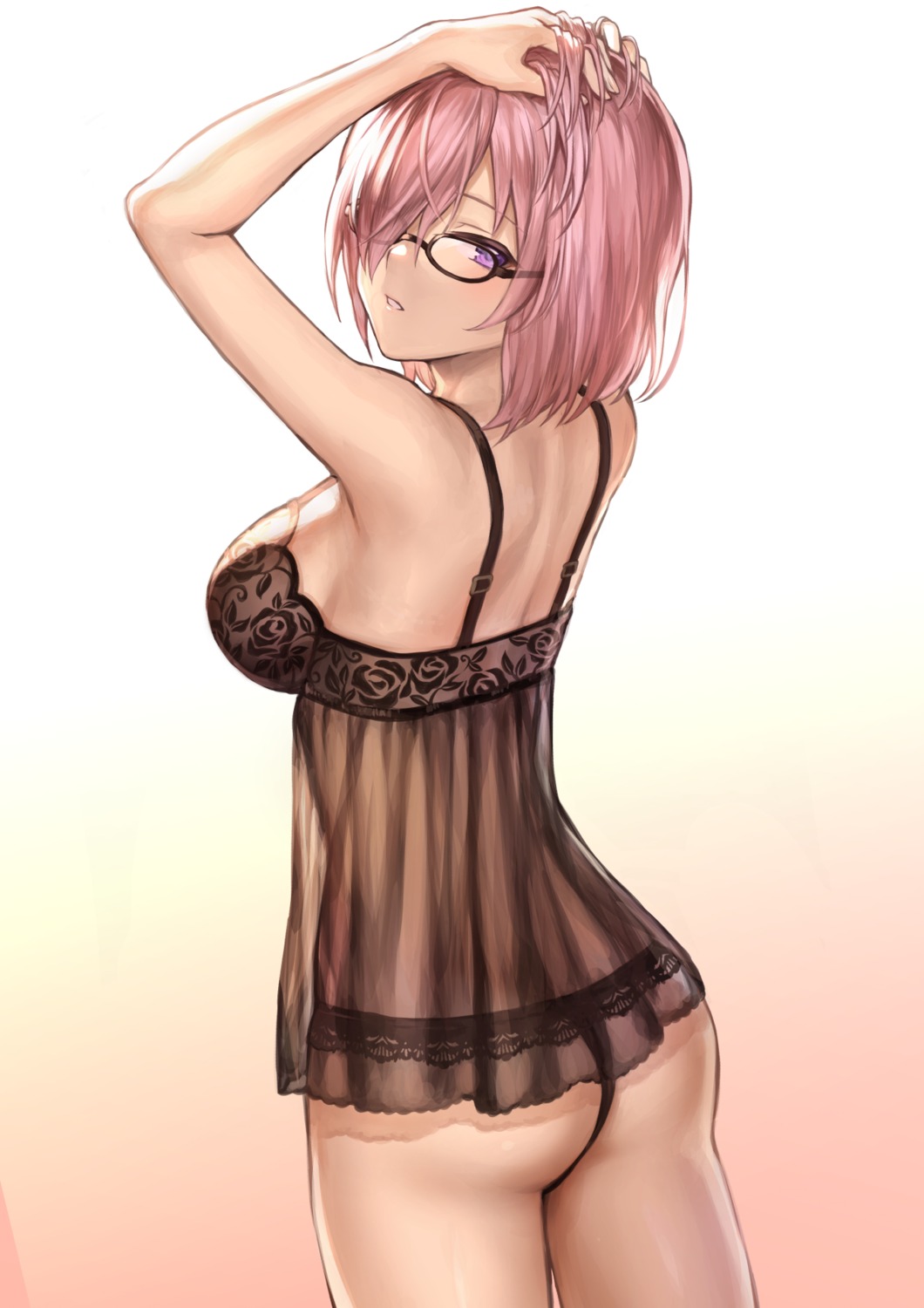 ass bra fate/grand_order lingerie mash_kyrielight mashu_(003) megane pantsu see_through thong