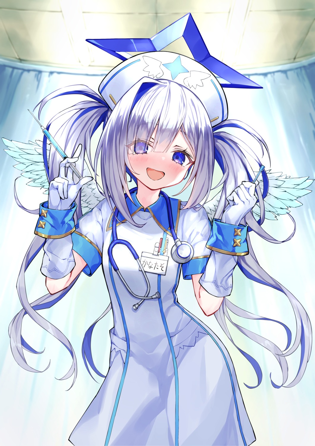 amane_kanata angel animal_ears hololive nekomimi nogami_(minamiituki) nurse wings