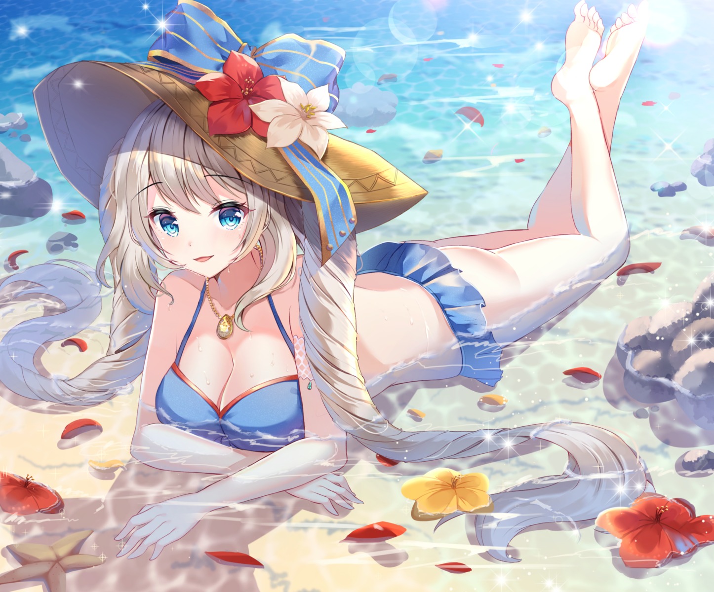 bikini cleavage fate/grand_order feet marie_antoinette_(fate/grand_order) rerin swimsuits wet