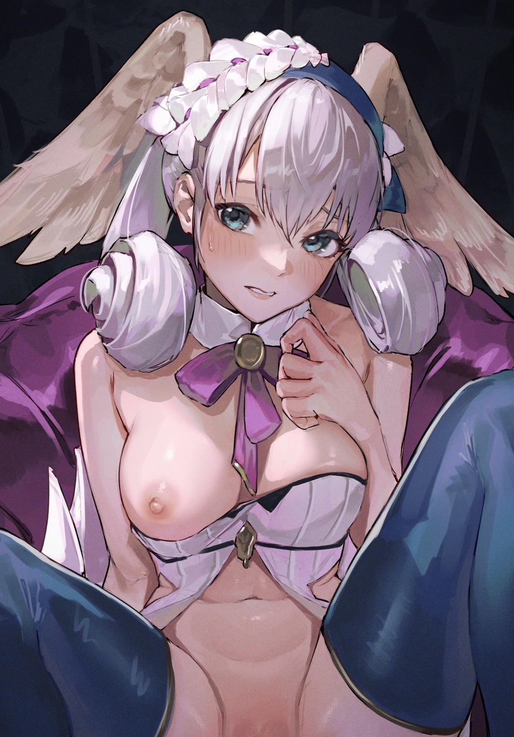 bottomless breasts melia nipples no_bra sooon thighhighs wings xenoblade xenoblade_chronicles