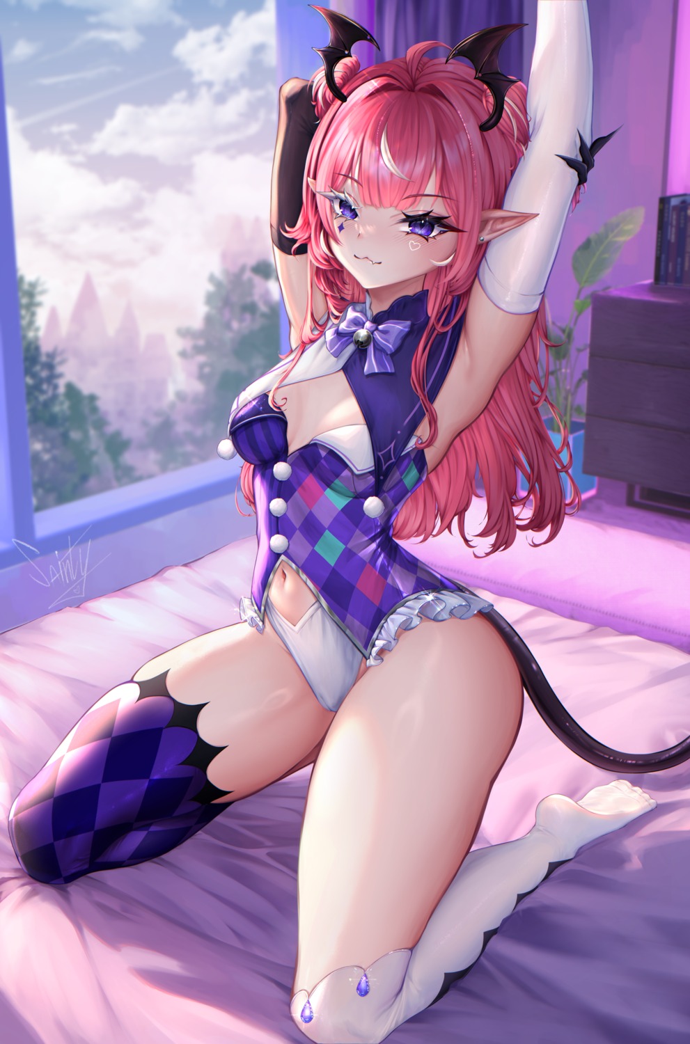 cameltoe devil indie_virtual_youtuber no_bra pointy_ears sainty tail tattoo thighhighs wings