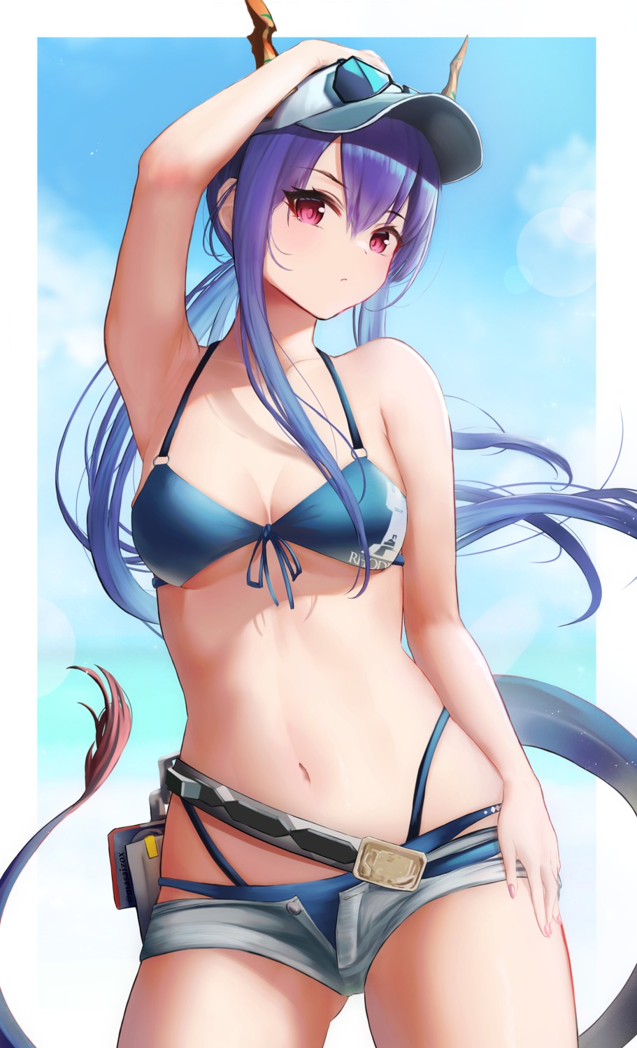 arknights bikini ch'en_(arknights) horns masai_no_senshi megane swimsuits tail