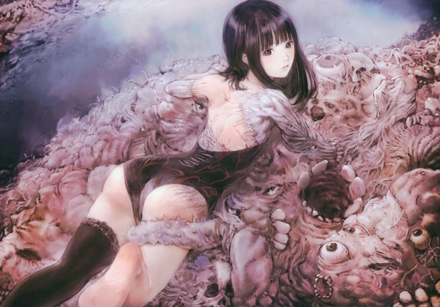 ass feet guro kishida_mel maigo_tsuushin monster overfiltered thighhighs