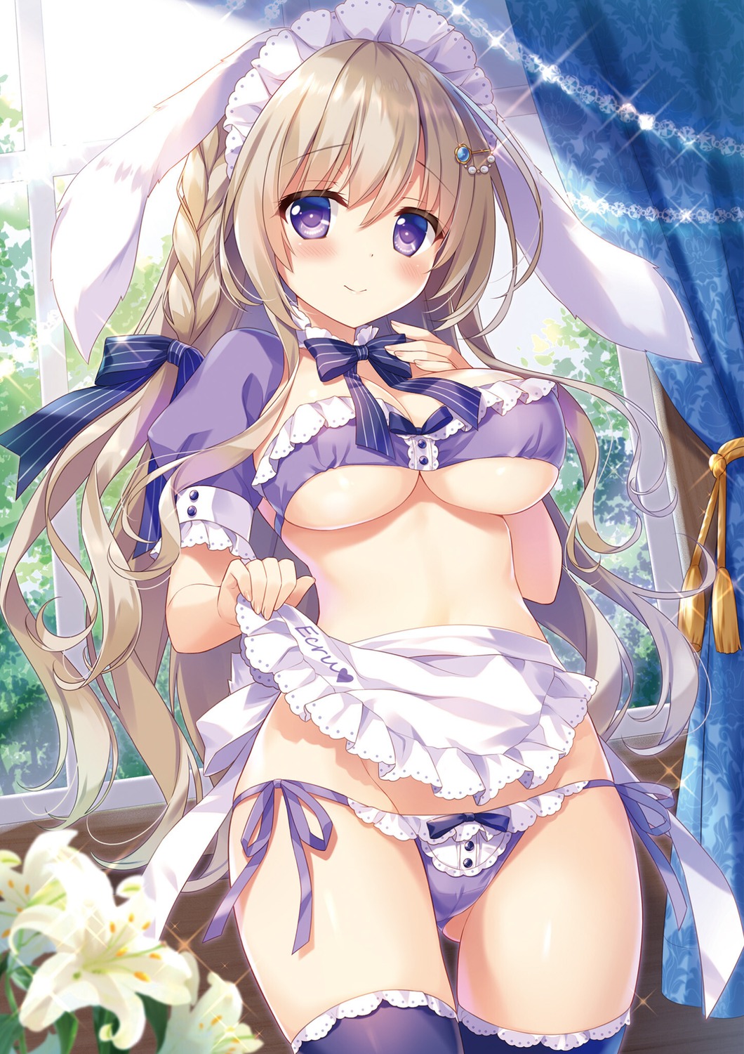 ameto_yuki animal_ears bra cameltoe ecru_(ameto_yuki) maid pantsu string_panties thighhighs underboob