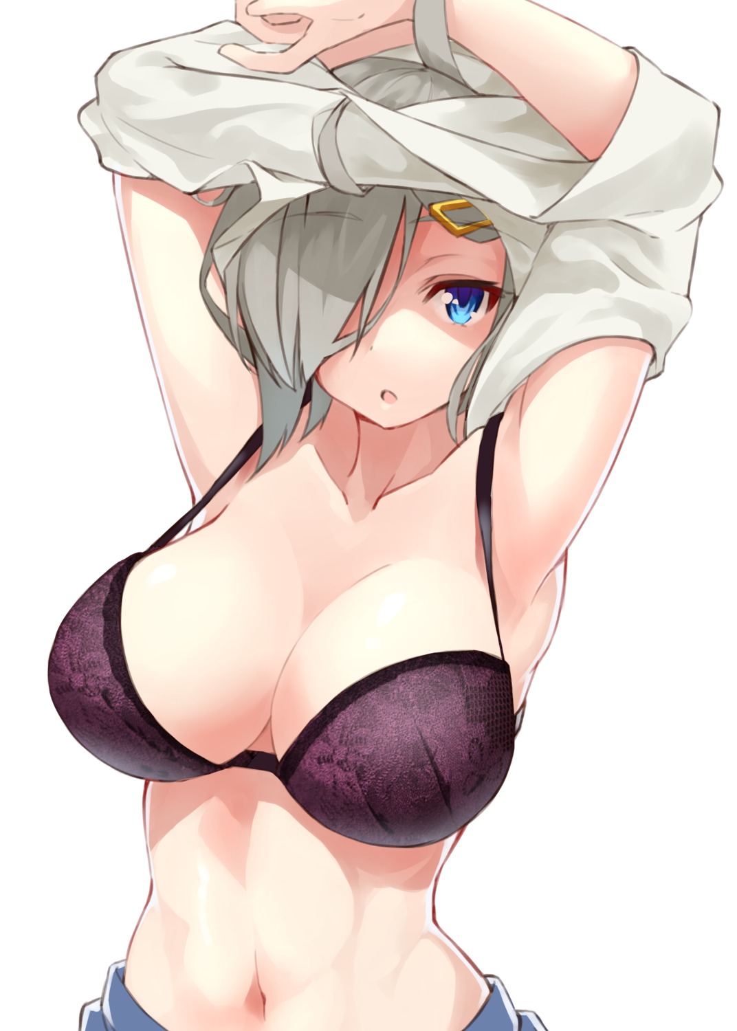 bra cleavage hamakaze_(kancolle) kantai_collection shirt_lift syunichi undressing