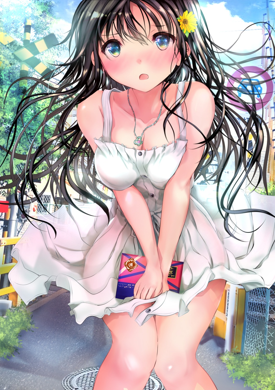 dress no_bra ogata_tei see_through skirt_lift summer_dress