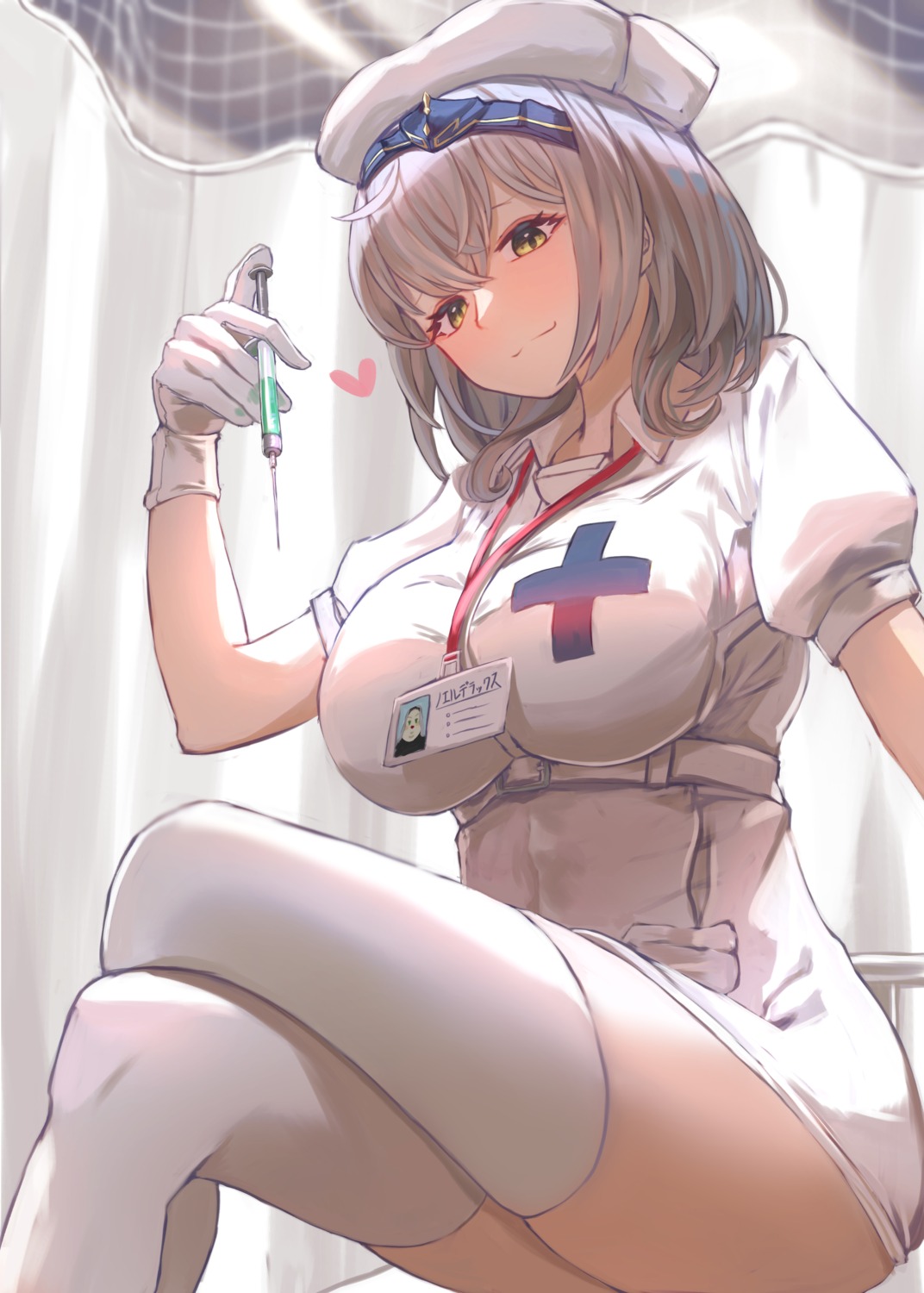 hololive nurse roco_(rocoroco1115) shirogane_noel skirt_lift thighhighs