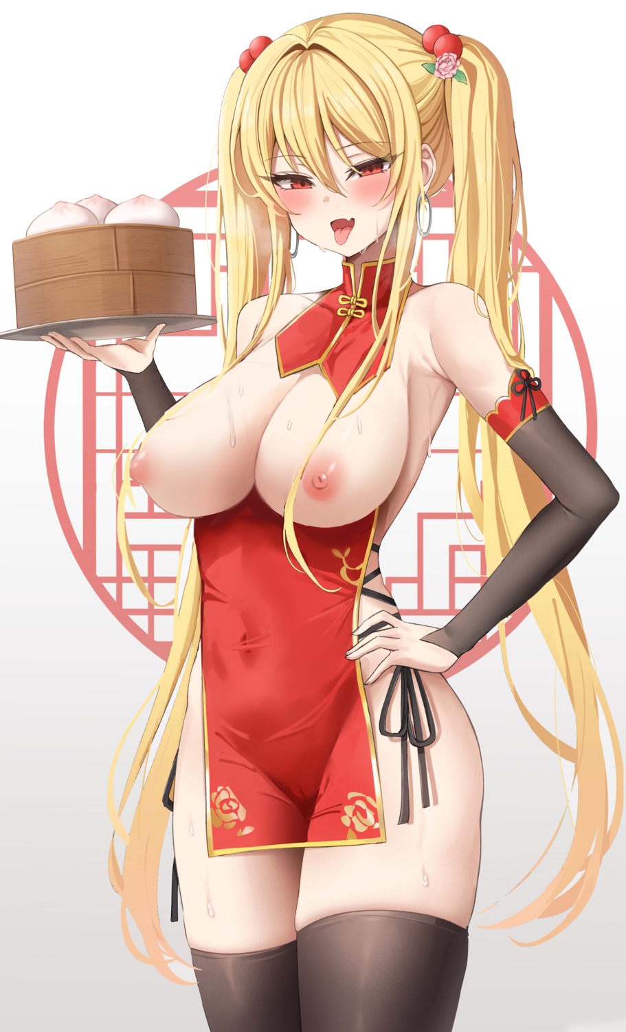 areola biya_(1024) breasts cameltoe chinadress nipples no_bra nopan sayuri_(k_pring) thighhighs waitress wet