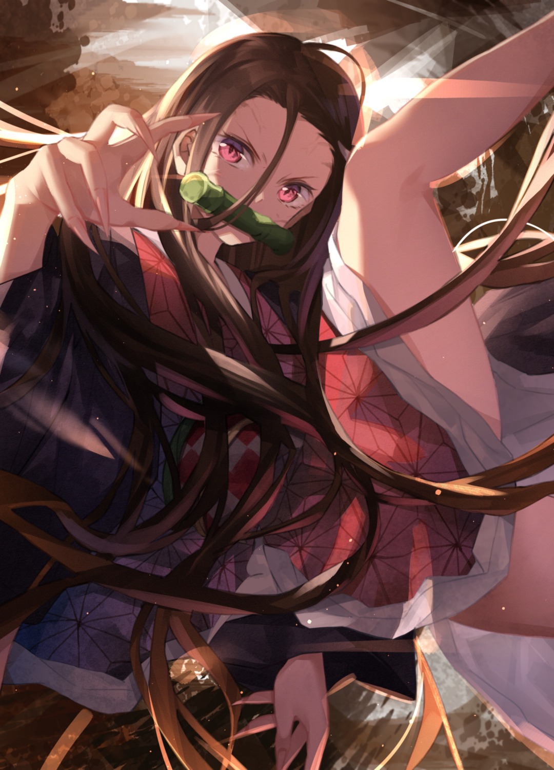 japanese_clothes kamado_nezuko kimetsu_no_yaiba skirt_lift to_gemichi