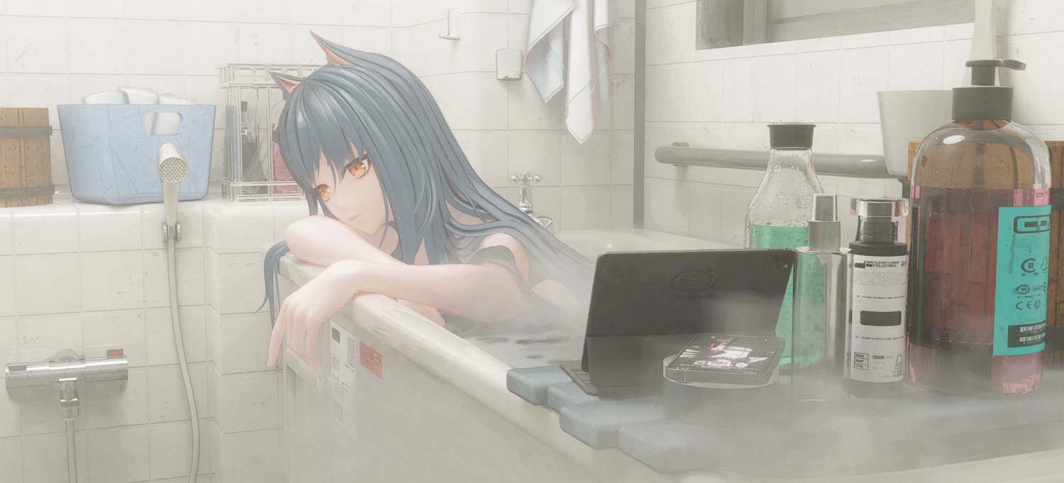 animal_ears arknights bathing mr_ito texas_(arknights) wet