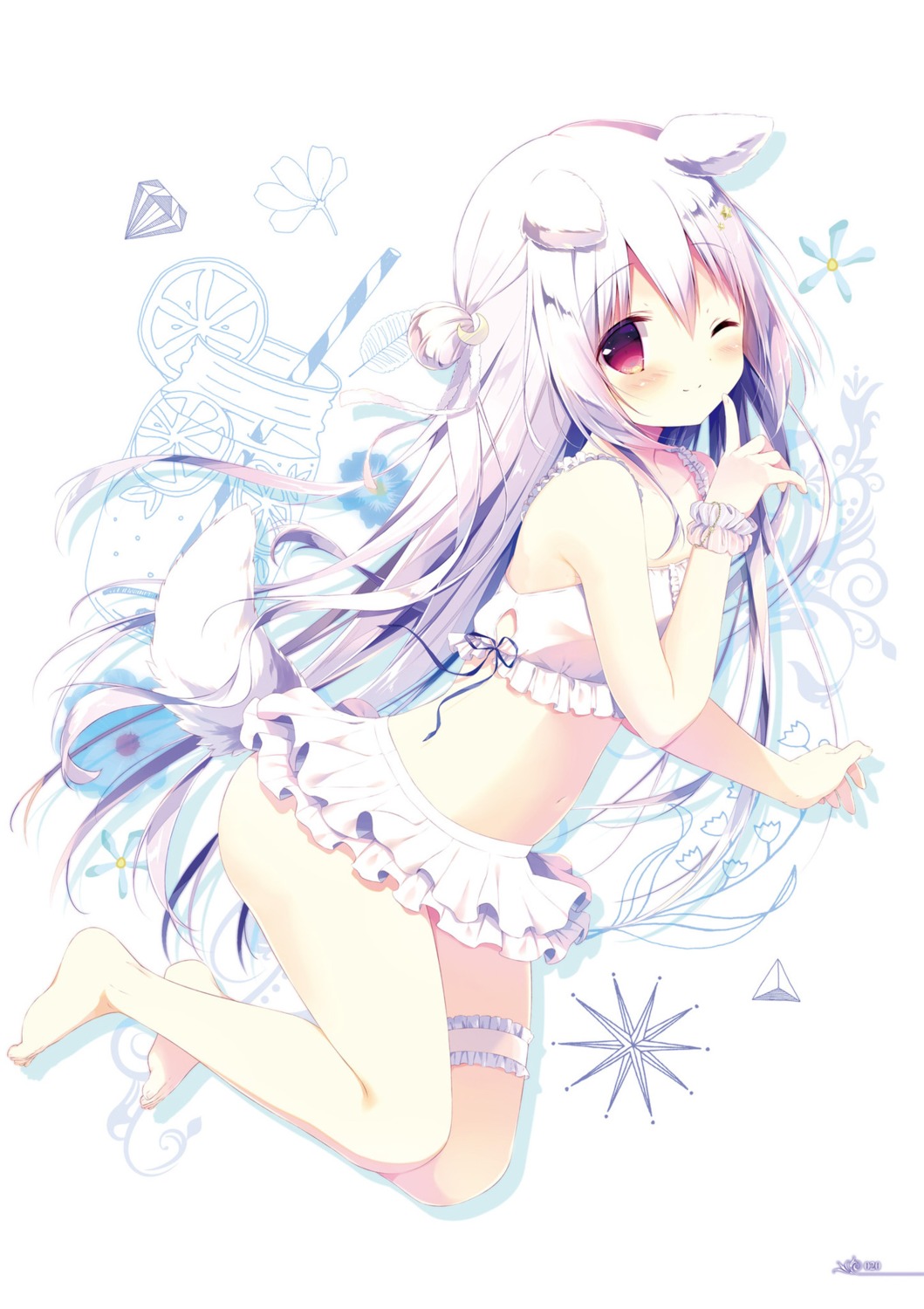 animal_ears bikini digital_version garter shiratama shiroi_inu swimsuits tail