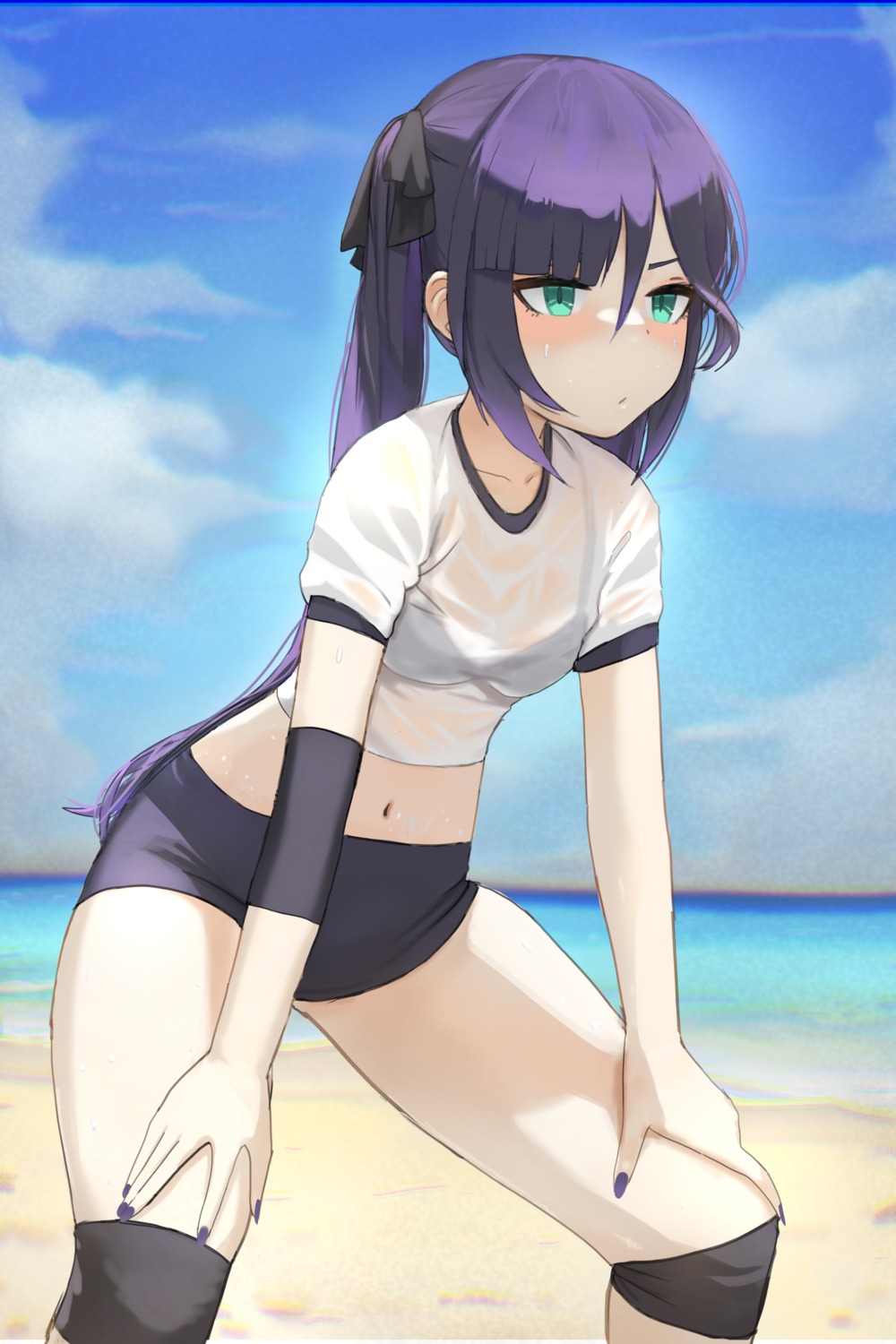 bra dolri genshin_impact gym_uniform mona_megistus see_through wet_clothes