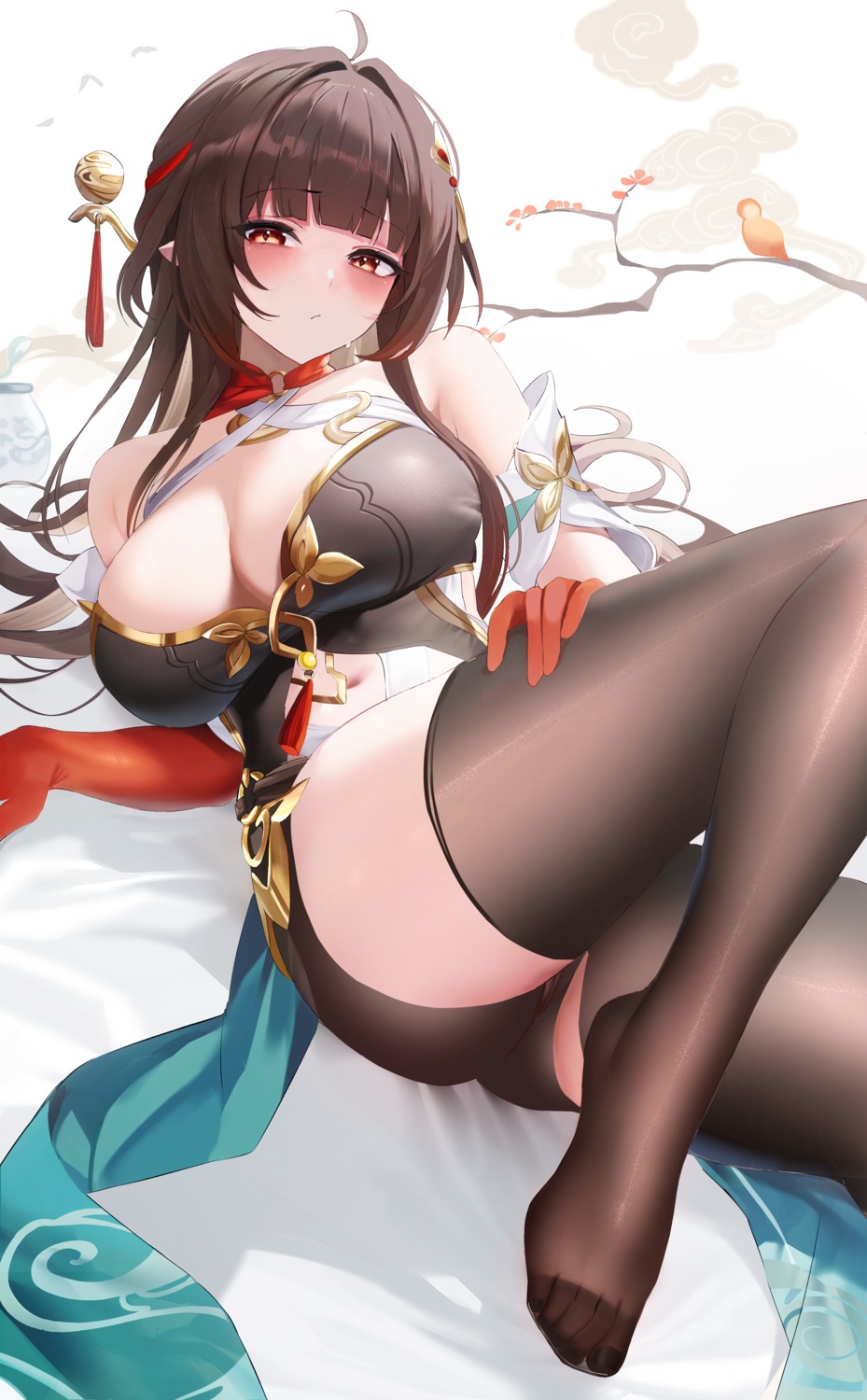 asian_clothes bike_shorts cameltoe fantongjun feet honkai:_star_rail lingsha no_bra pointy_ears see_through thighhighs