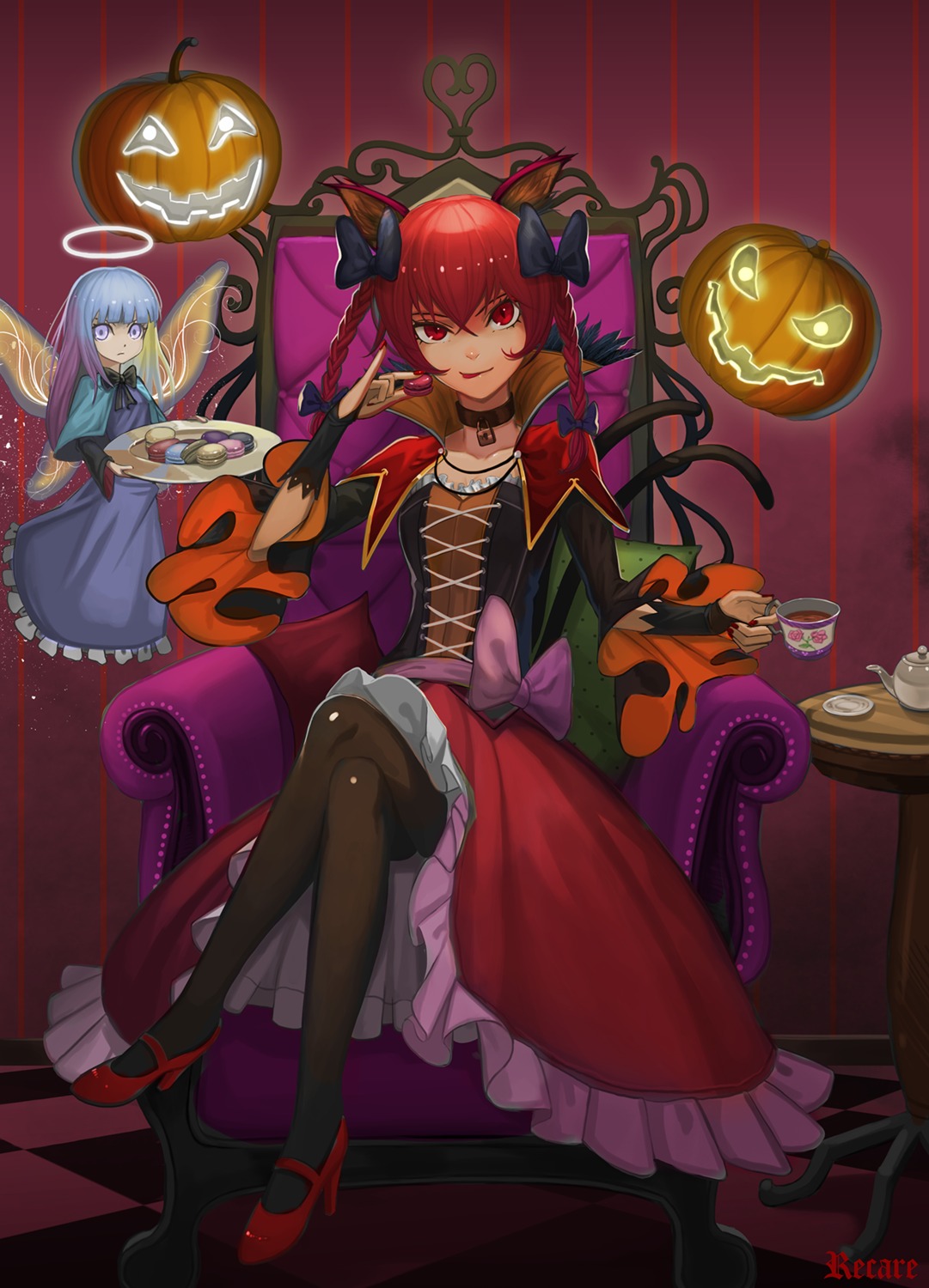 animal_ears dress halloween heels kaenbyou_rin pantyhose recare tail touhou wings zombie_fairy