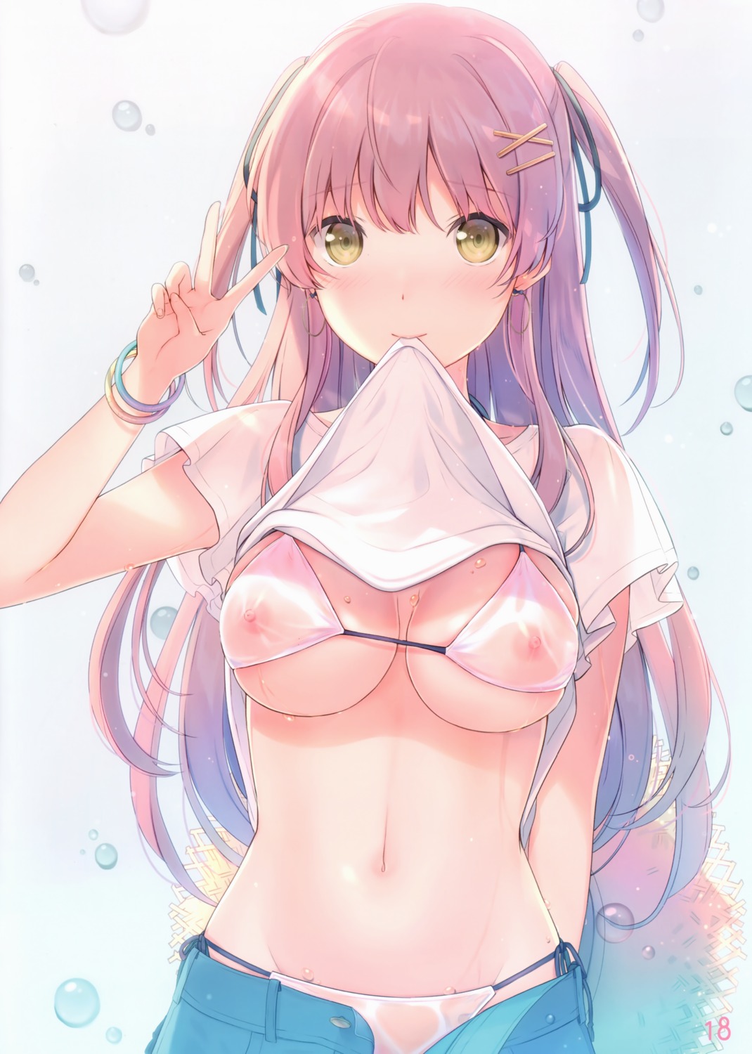 6u bikini cleavage eternal_land nipples see_through shirt_lift swimsuits